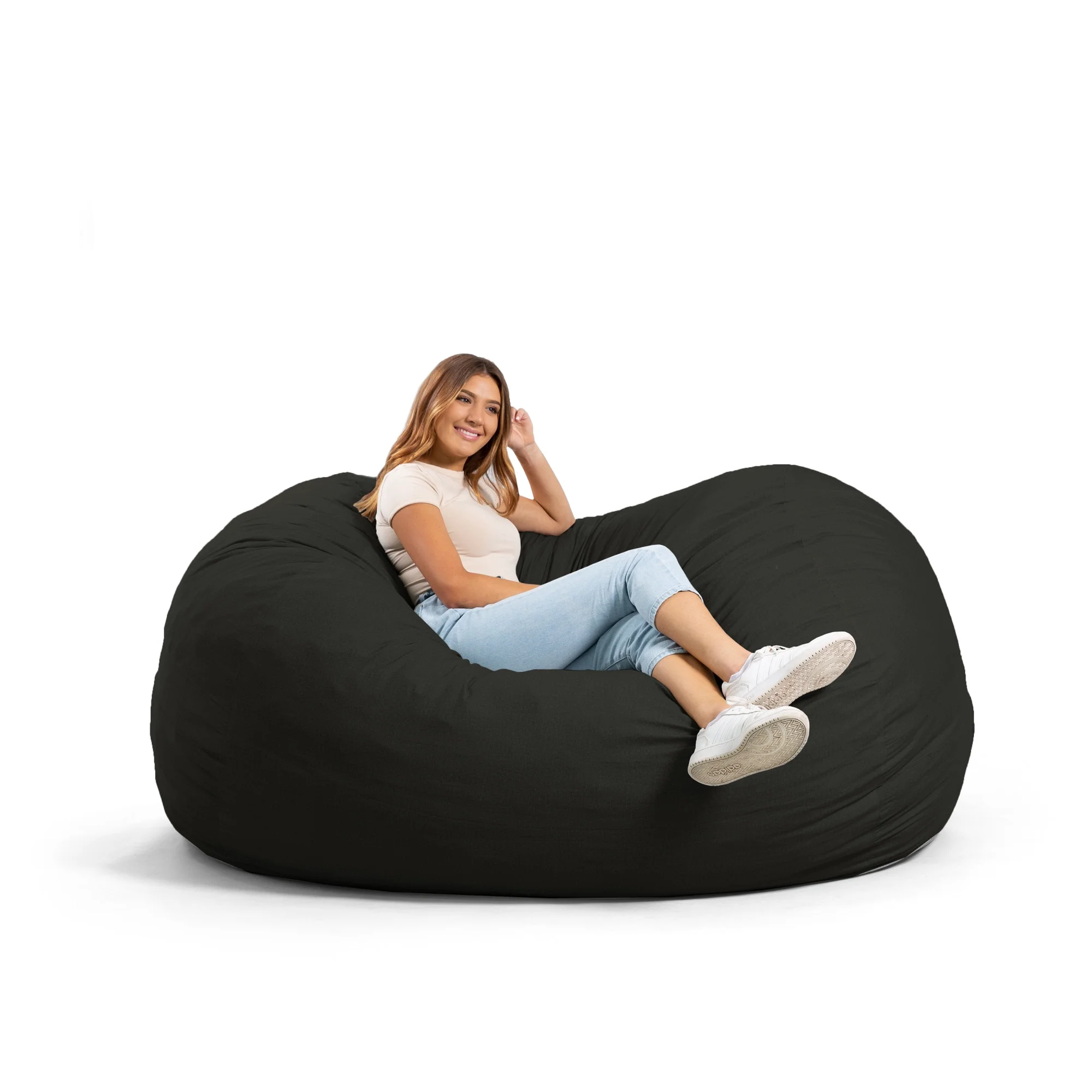Big Joe Fuf XL Foam Filled Bean Bag Chair with Removable Cover, Black Lenox, Durable Woven Polyester, 5 feet Giant