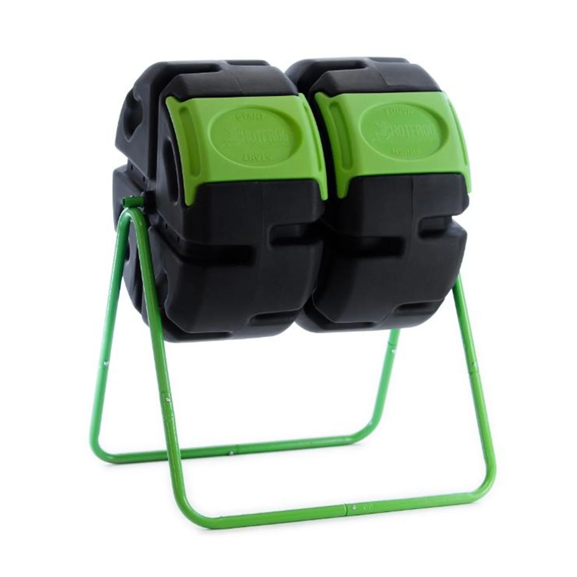 FCMP Outdoor HOTFROG 37-Gallon Dual Chamber Tumbling Composter Rotating Garden Compost Bin, Black/Green
