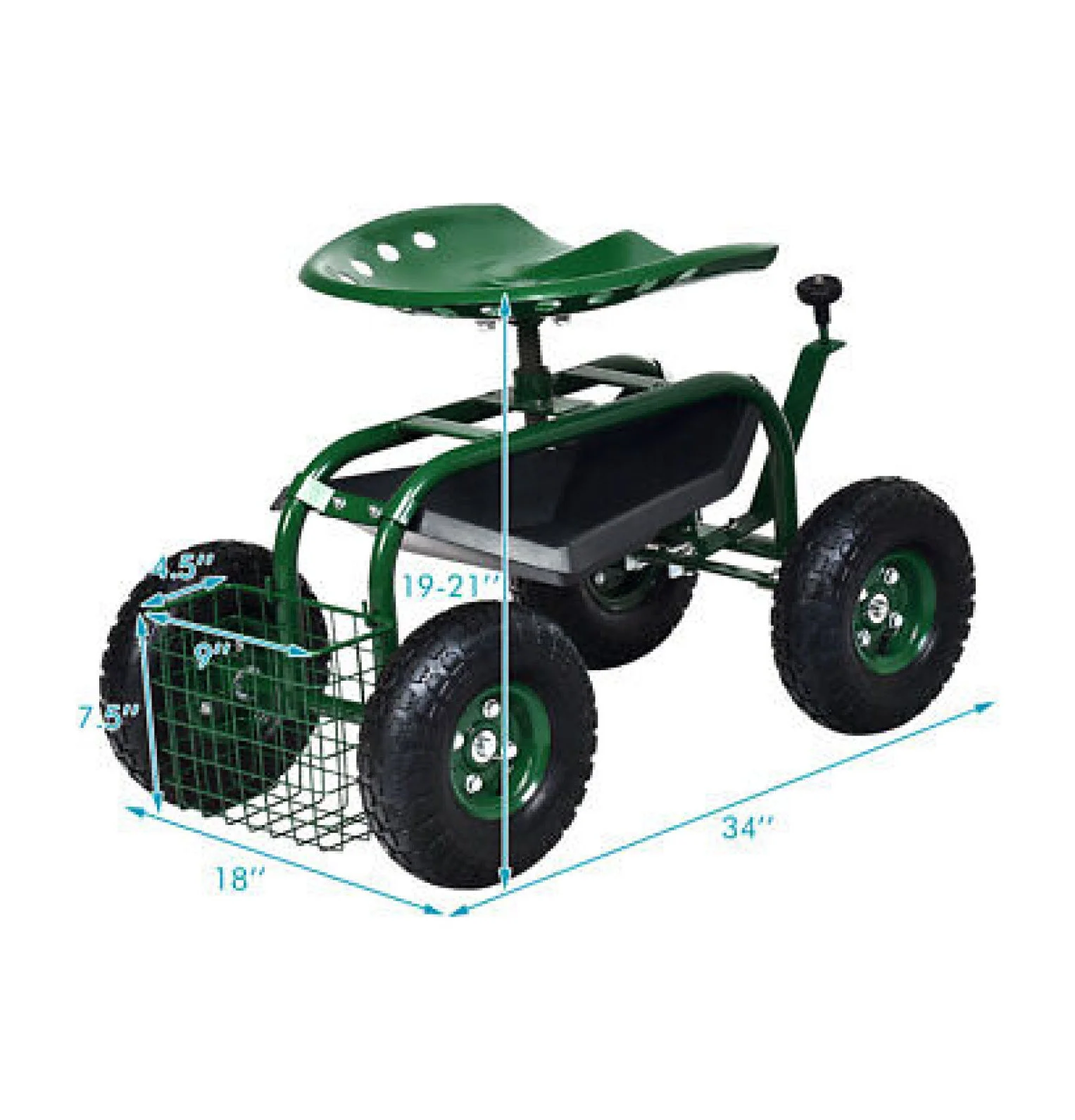 FENG20 Garden Cart Patio Wagon Rolling Work Seat w/ Tool Tray Basket Planting Green