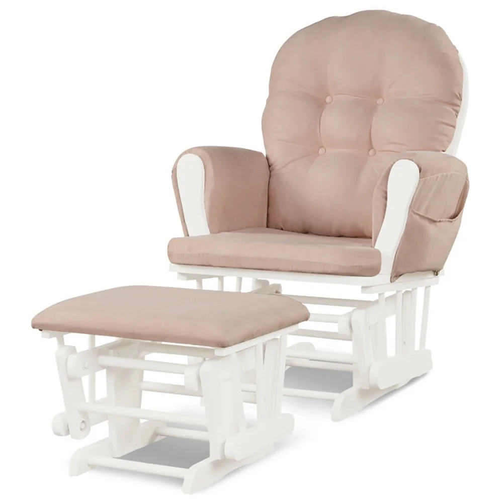 Yardi Yard Wood Glider and Ottoman Set with Padded Armrests and Detachable Cushion-Pink, Recliner Chair, Home Theater Seating Office for Adults
