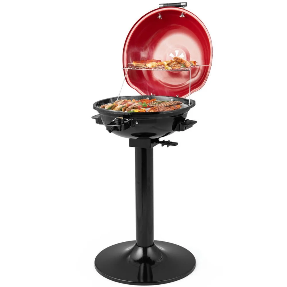 Barara King Cooking Grills, Outdoor Picnics Grills, 1600W Electric BBQ Grill with Removable Non-Stick Warming Rack-Red