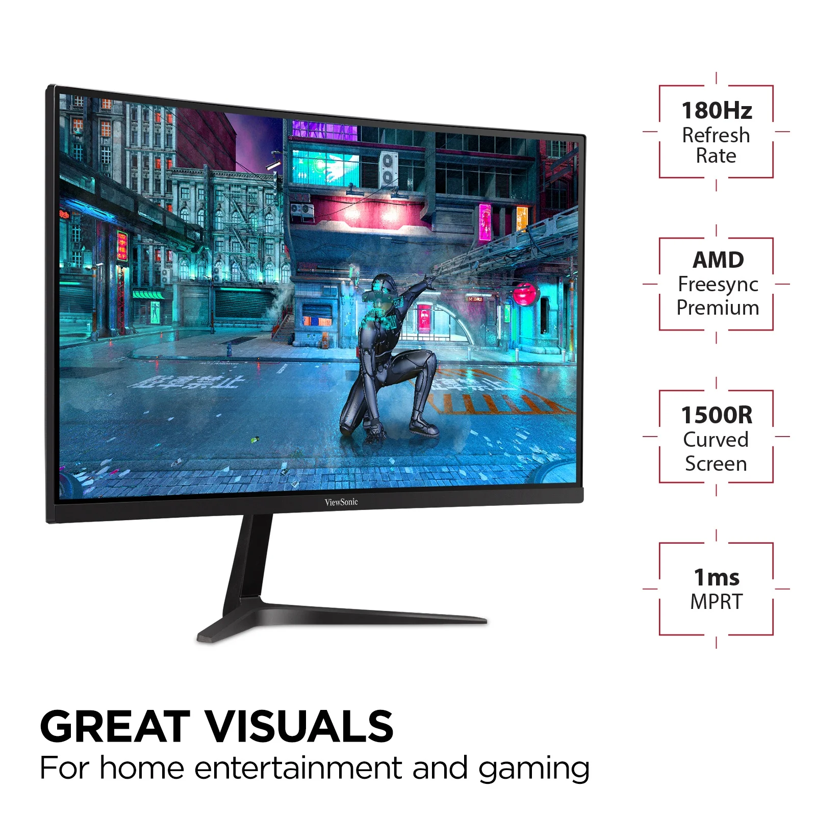 ViewSonic VX2718-2KPC-MHD 27 Inch Curved 1440p 1ms 180Hz Gaming Monitor with FreeSync Premium, Eye Care, HDMI and Display Port
