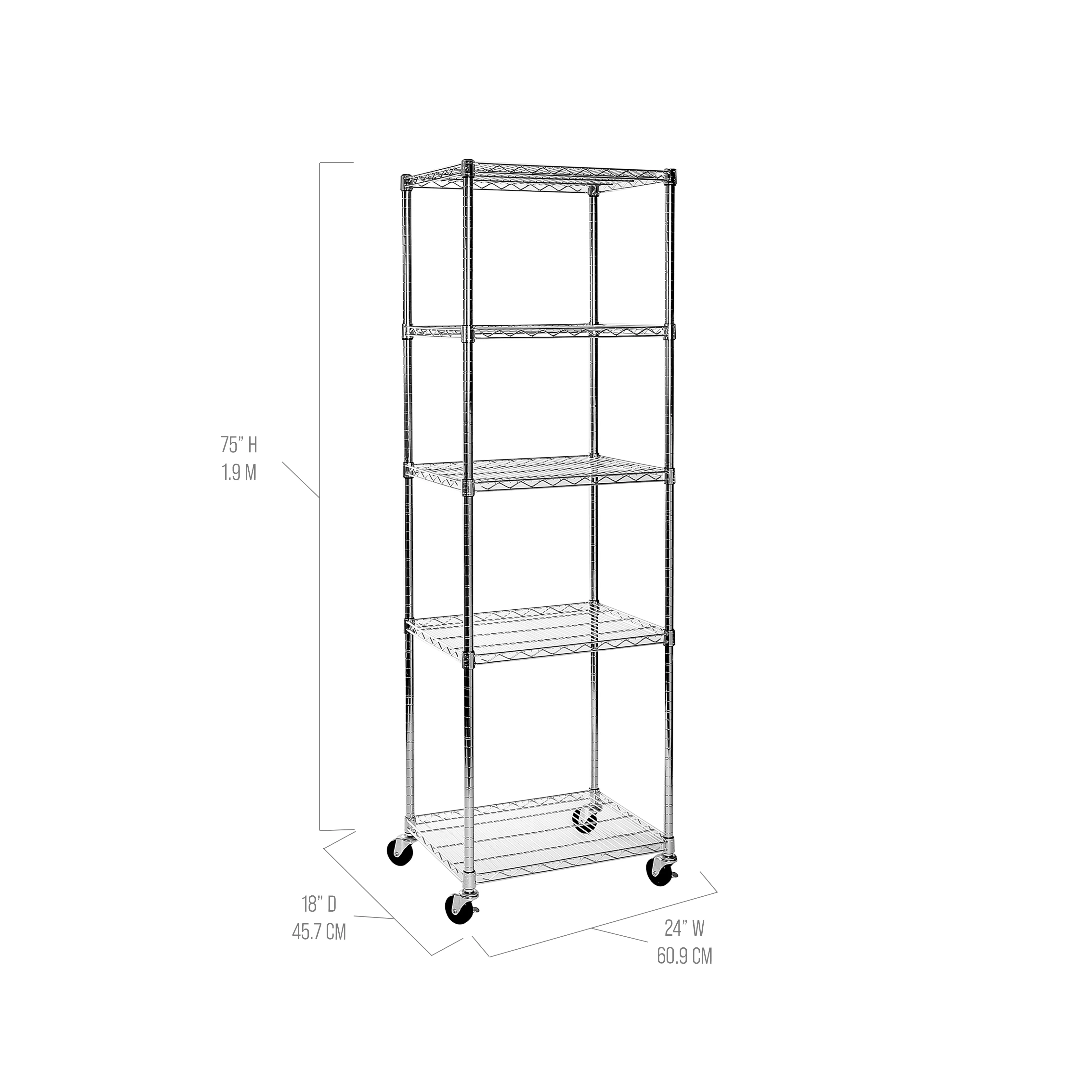 Seville Classics UltraDurable Commercial-Grade 5-Tier NSF-Certified Steel Wire Shelving with Wheels, 24