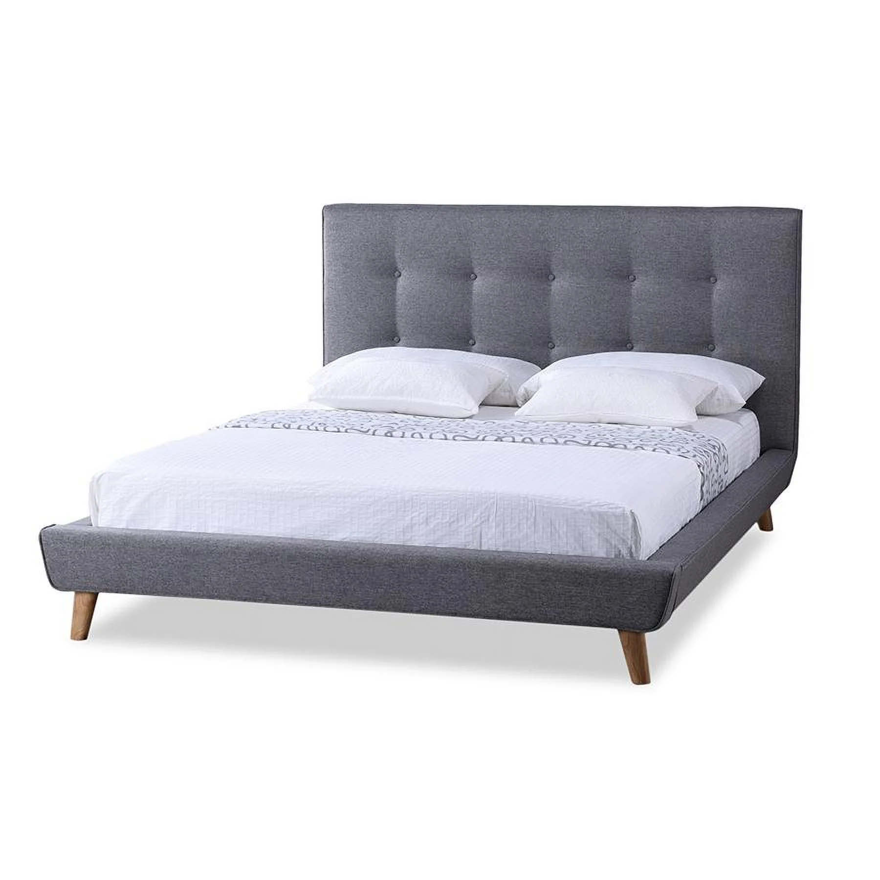 Baxton Studio Jonesy Scandinavian Style Mid-century Upholstered Platform Bed, Multiple Sizes, Multiple Colors