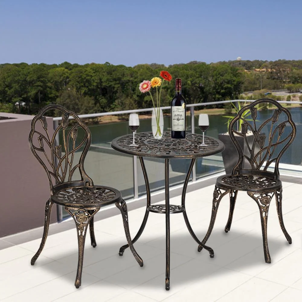 Ktaxon Antique Cast Aluminum 3-Piece Outdoor Bistro Set Patio Conversation Set, Cast Aluminum Patio Conversation Set for Outdoor, Bronze