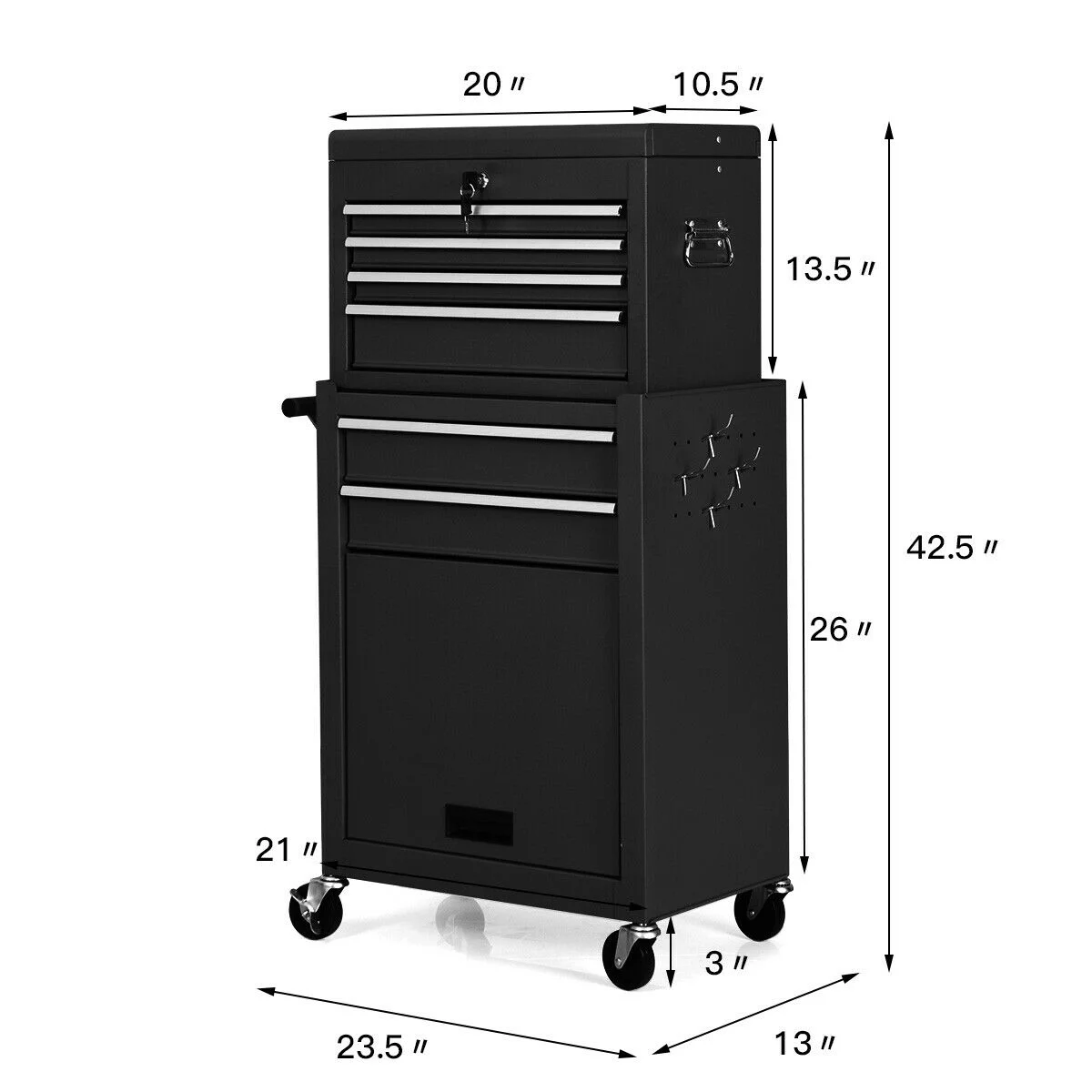 Gymax 2 in 1 Black Rolling Cabinet Storage Chest Box Garage Toolbox Organizer w/ 6 Drawers