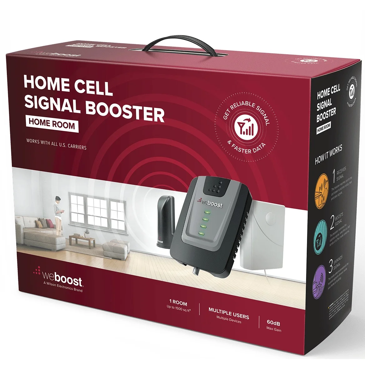 weBoost Home Room, Cell Phone Signal Booster Kit for 1 Room, Boosts 4G LTE & 5G for all U.S. Carriers, FCC Approved (Model 472120)