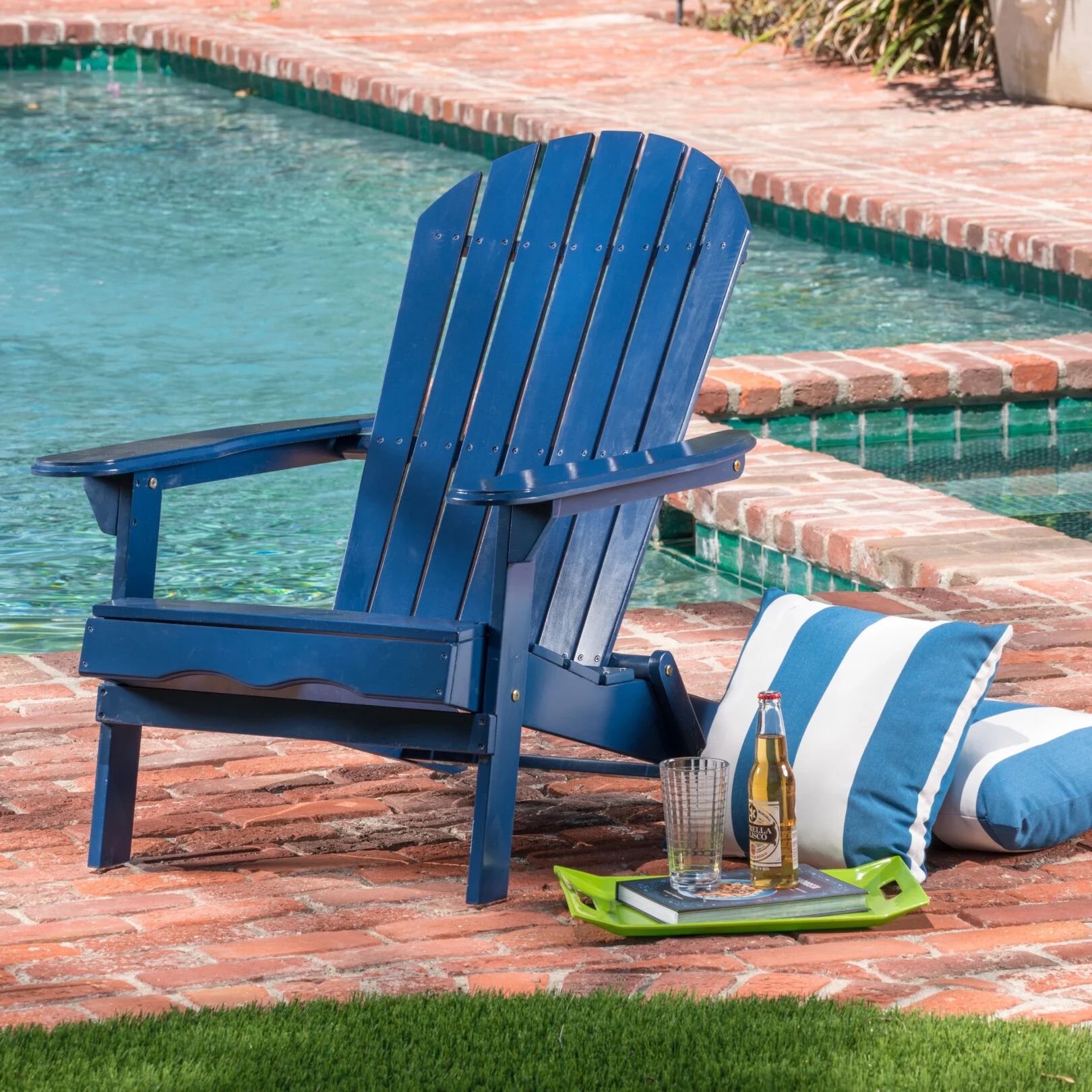 Folding Adirondack Chair, All-Weather Wood Patio Chair for Outdoor Porch Garden Backyard Deck, Blue