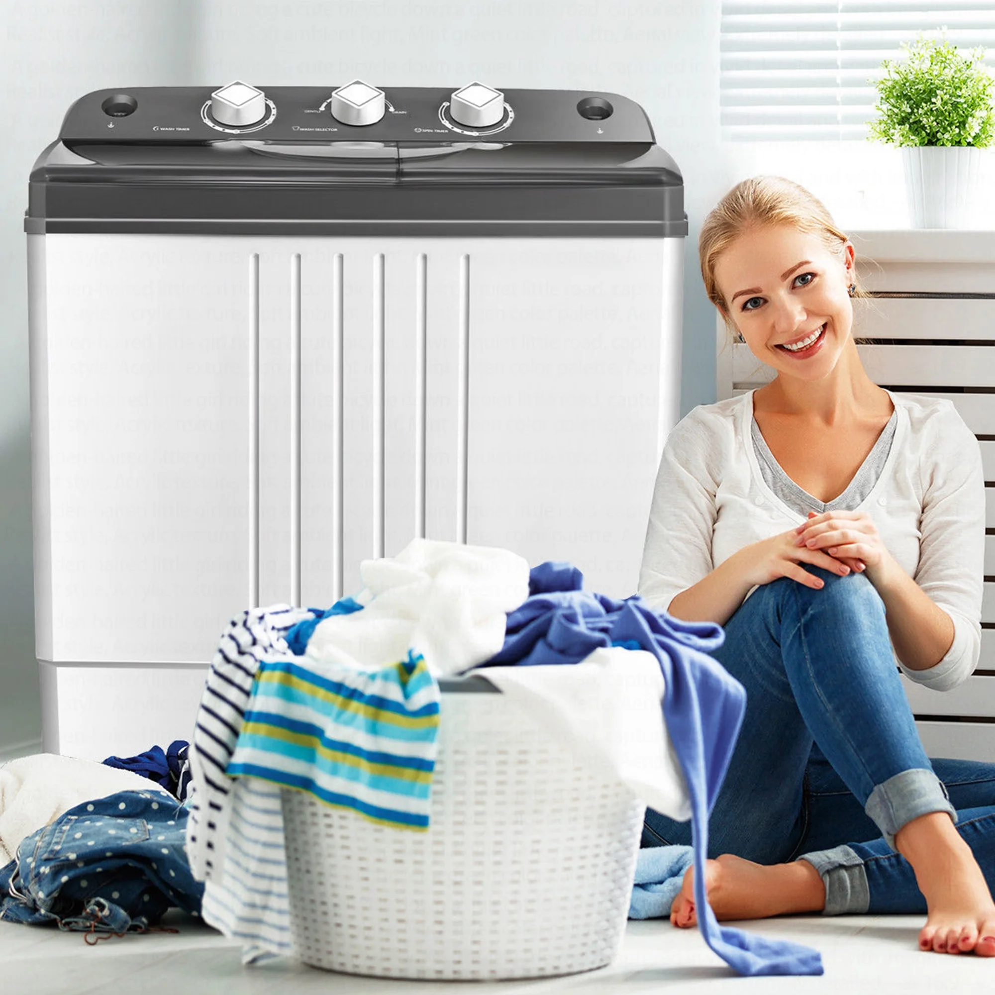 Costway Portable Mini Compact Twin Tub 20Lbs Total Washing Machine Washer Spain Spinner