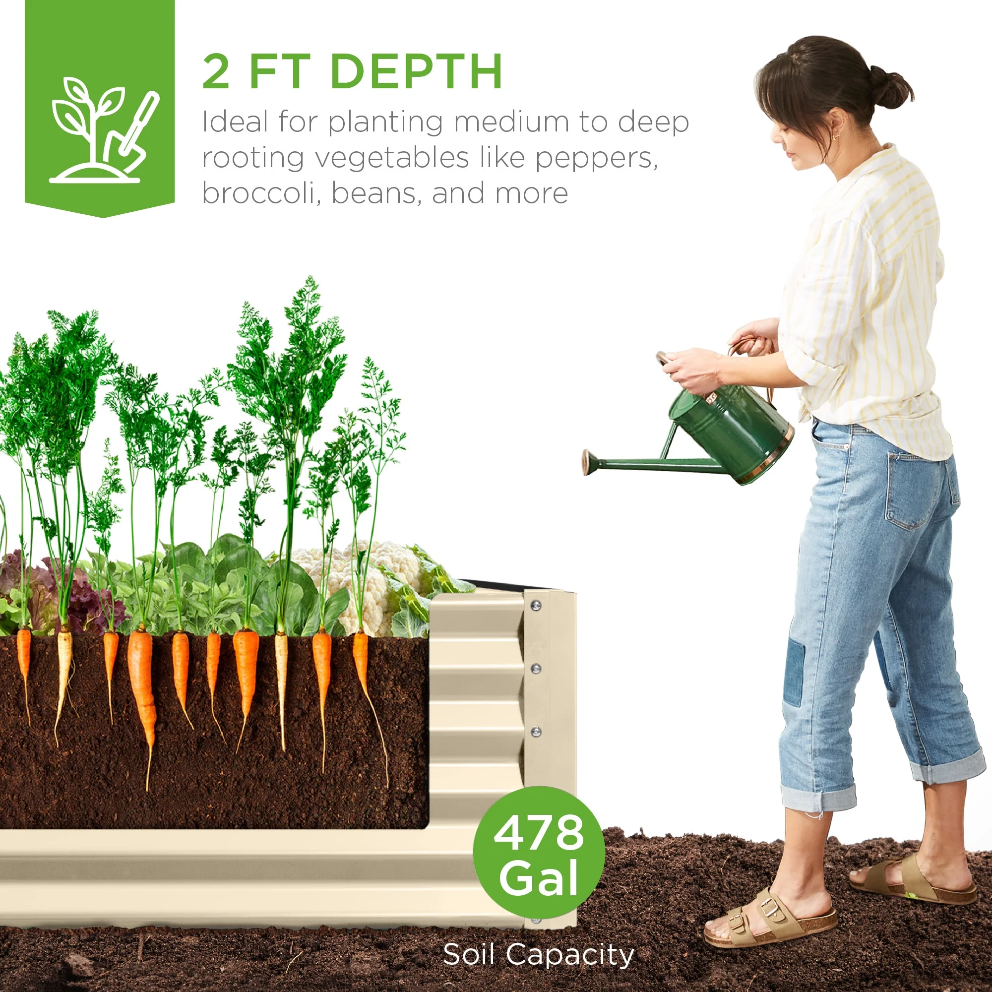 Best Choice Products 8x4x2ft Outdoor Metal Raised Garden Bed, Planter Box for Vegetables, Flowers, Herbs - Beige