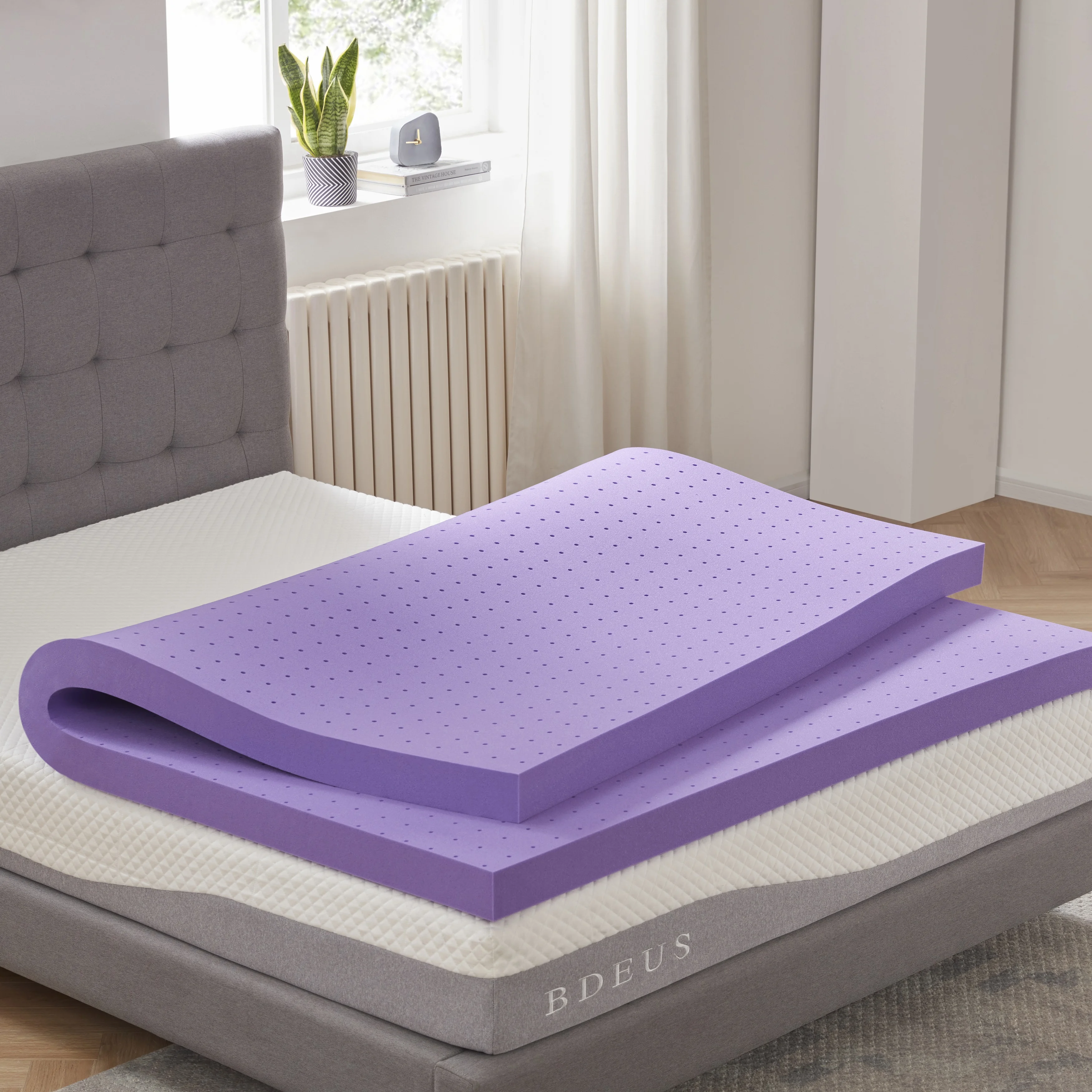 SINWEEK 3 inch Memory Foam Mattress Topper Pad Foam Beds Topper California King Size Lavender