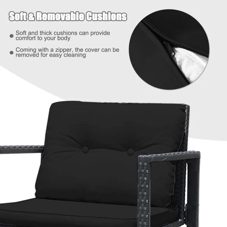 Topcobe 3 Pieces Patio Rattan Set Rocking Chair, Balcony Chairs, Small Patio Set, Black