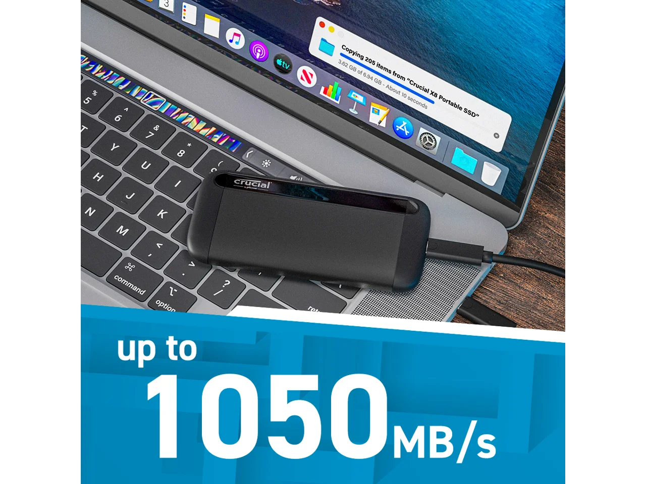 Crucial X8 1TB Portable SSD - Up to 1050 MB/s - USB 3.2 - External Solid State Drive, USB-C, USB-A - CT1000X8SSD9