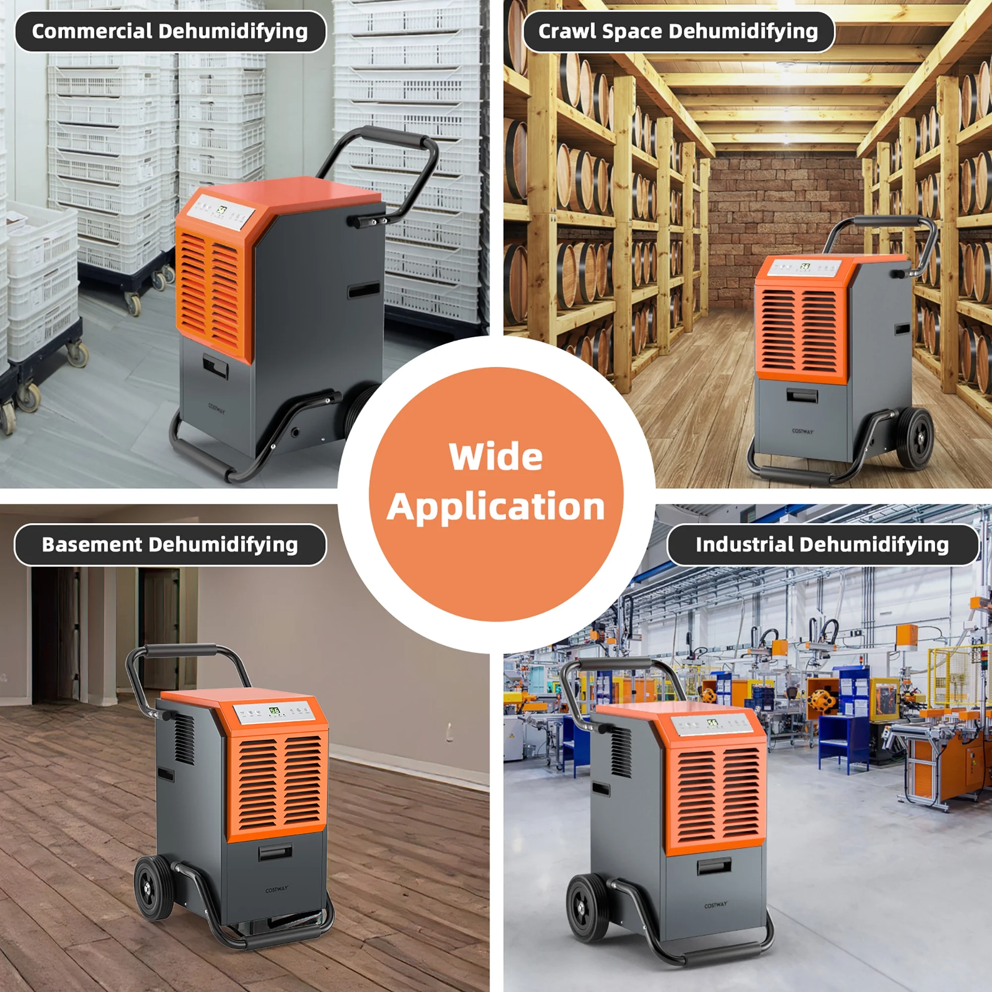 Costway 163 PPD Portable Commercial Dehumidifier w/Water Tank&Drainage Pipe for Basement