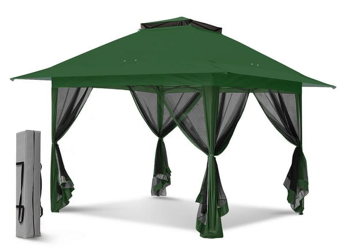EAGLE PEAK 13 x 13 ft Pop-Up Gazebo Tent Instant w/ Mosquito Netting,Outdoor Gazebo Canopy Easy Set-up Folding Shelter (Green)