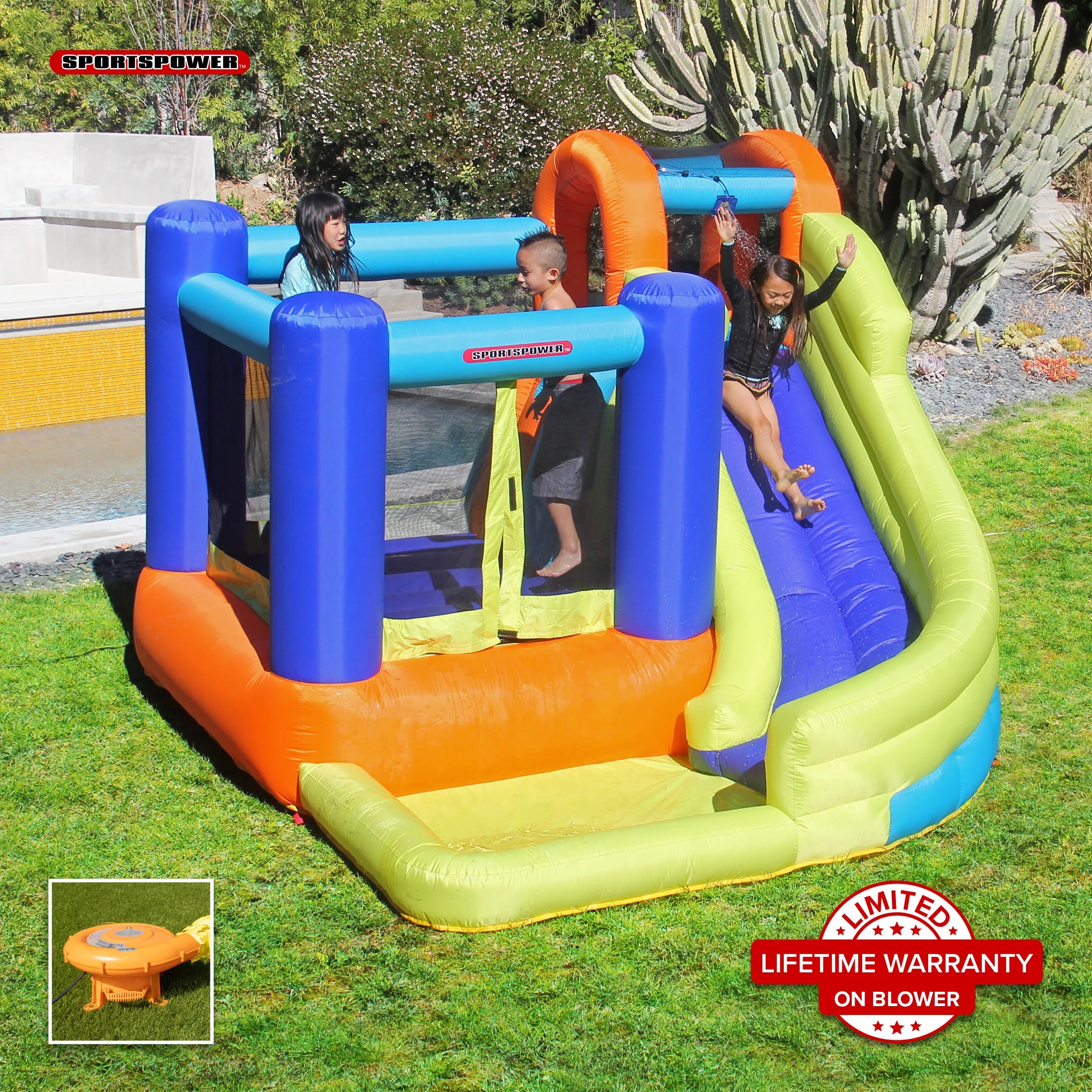 Sportspower My First Jump n' Water Slide with Bounce House and with Lifetime Warranty on Heavy Duty Blower