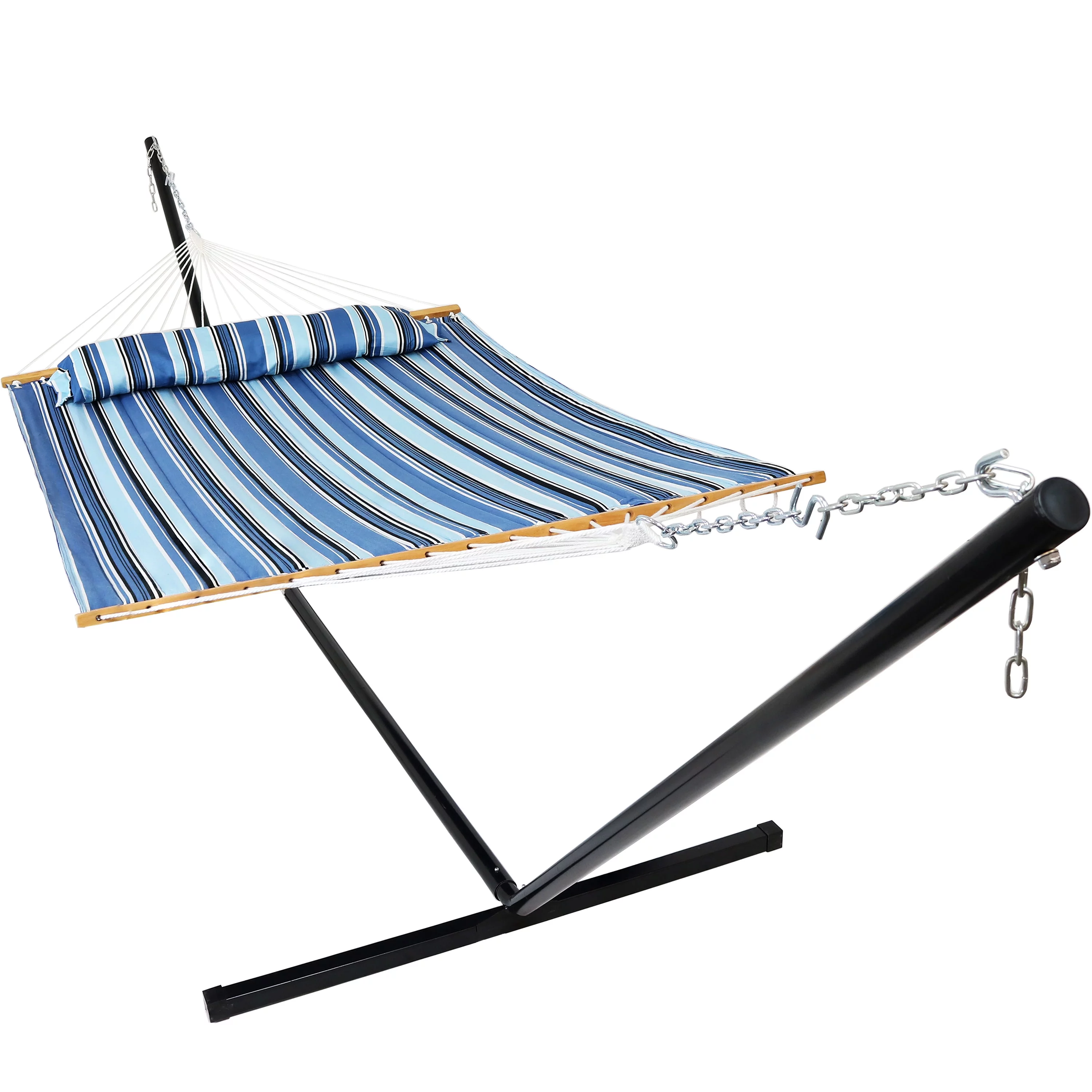Sunnydaze 2-Person Freestanding Quilted Fabric Hammock with 15' Stand - Misty Beach