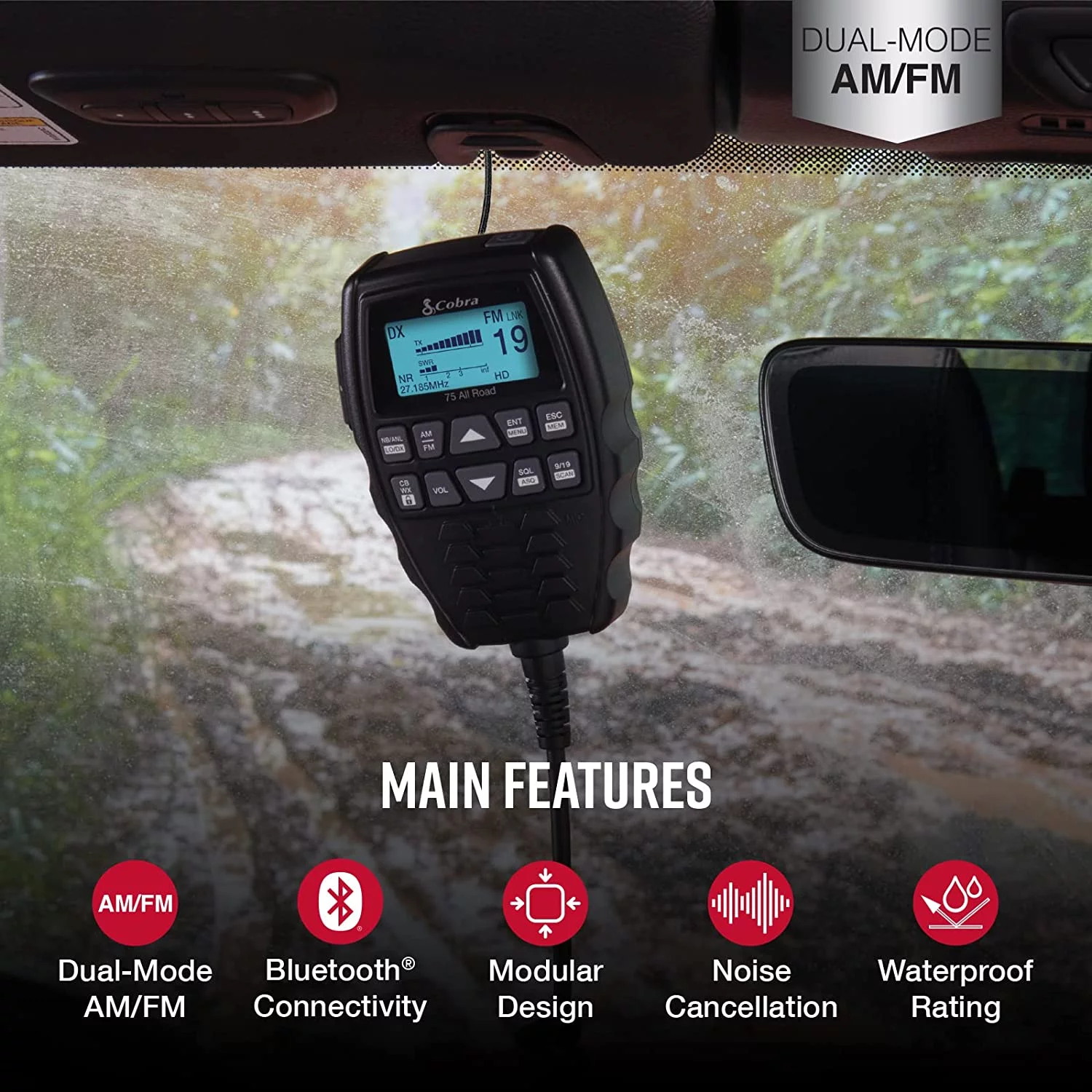 Cobra 75 All Road Wireless AM/FM CB Radio with Digital Noise Cancellation & Bluetooth (CCBR75AR01)