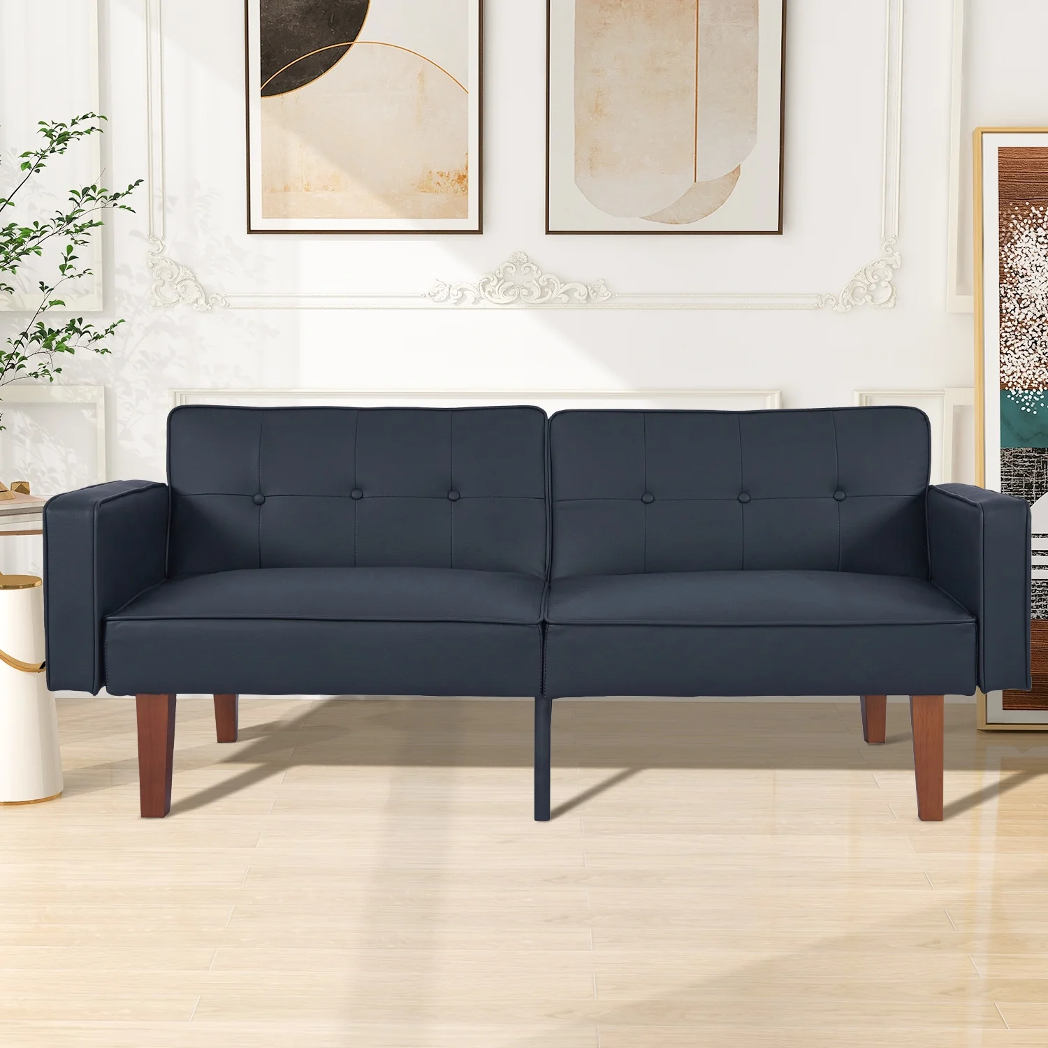 Smiaoer Convertible Futon Sofa Bed, 68″Fabric Futon Couch with Adjustable Backrest,Black