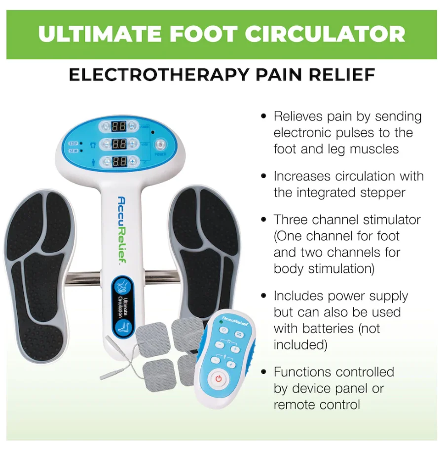 AccuRelief Ultimate Foot Circulator with Remote for Body Pain, Electrodes Pads for Tens Unit, Blue