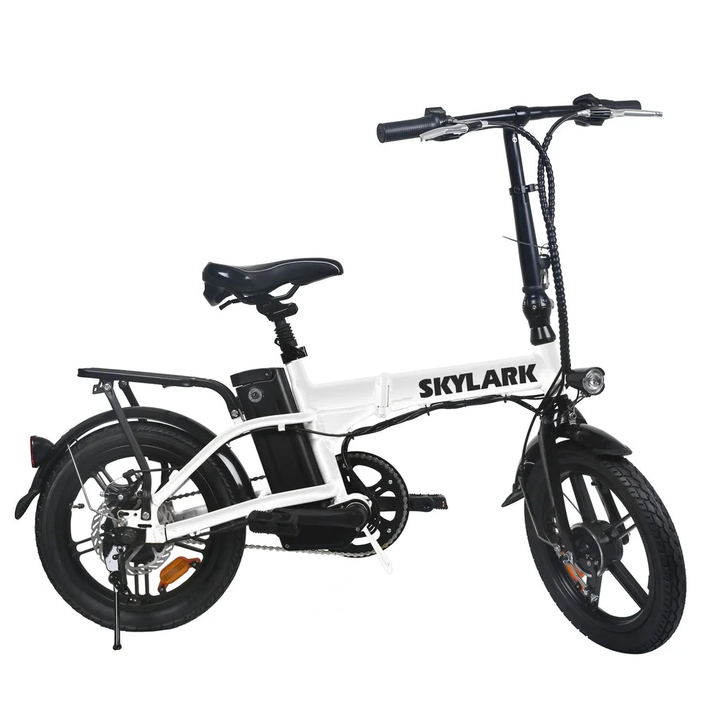 Nakto 16in SKYLARK White Folding City Electric Bicycle/Bike for Men & Women 350w Motor 36V 10Ah Long Lasting Lithium-Ion Battery