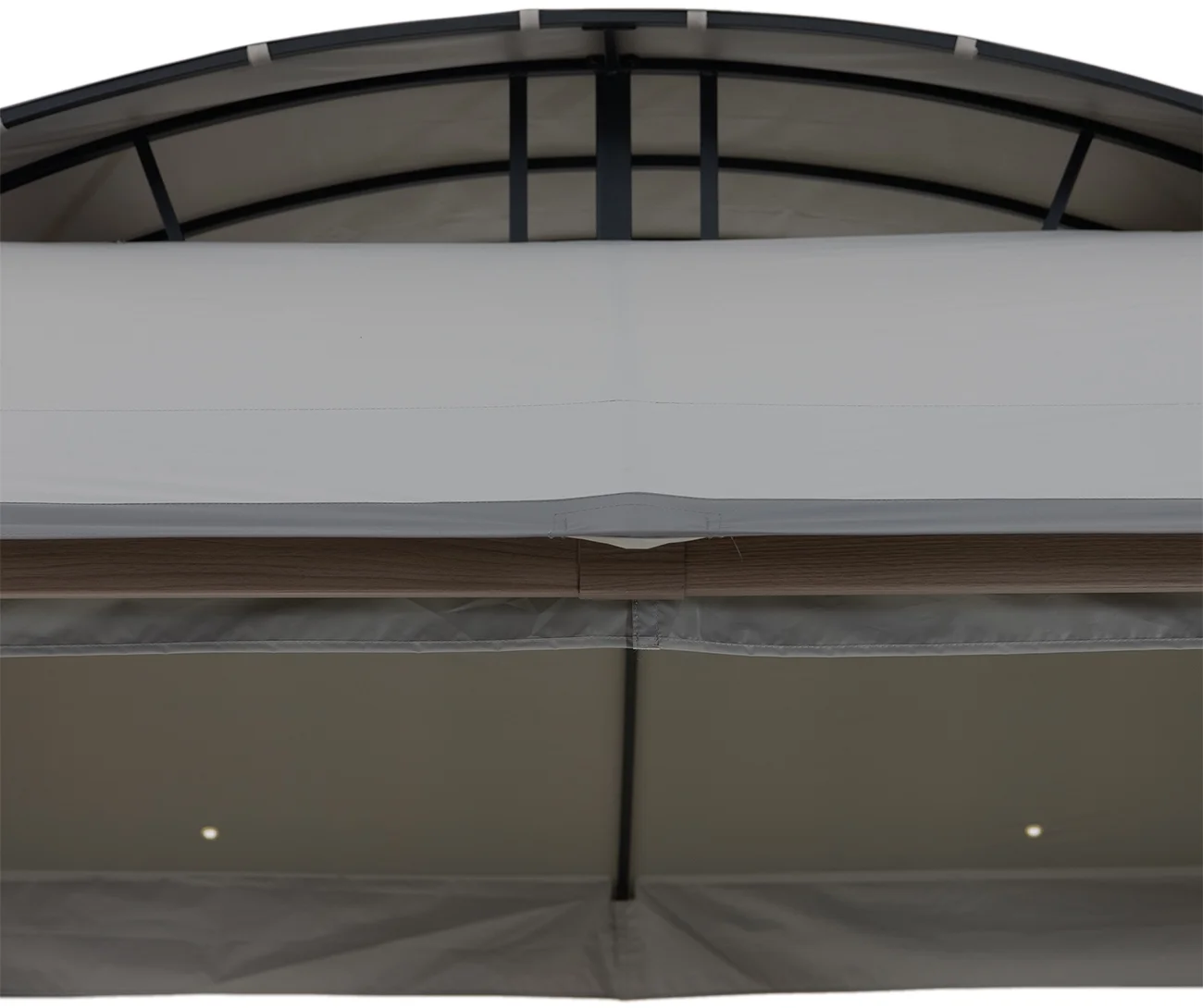 Sunjoy 11x13 ft. Soft Top Gazebo, Outdoor Patio Woodgrain Steel Framed Gazebo, Backyard Arched 2-tier Canopy with Curtain and Netting, Gray