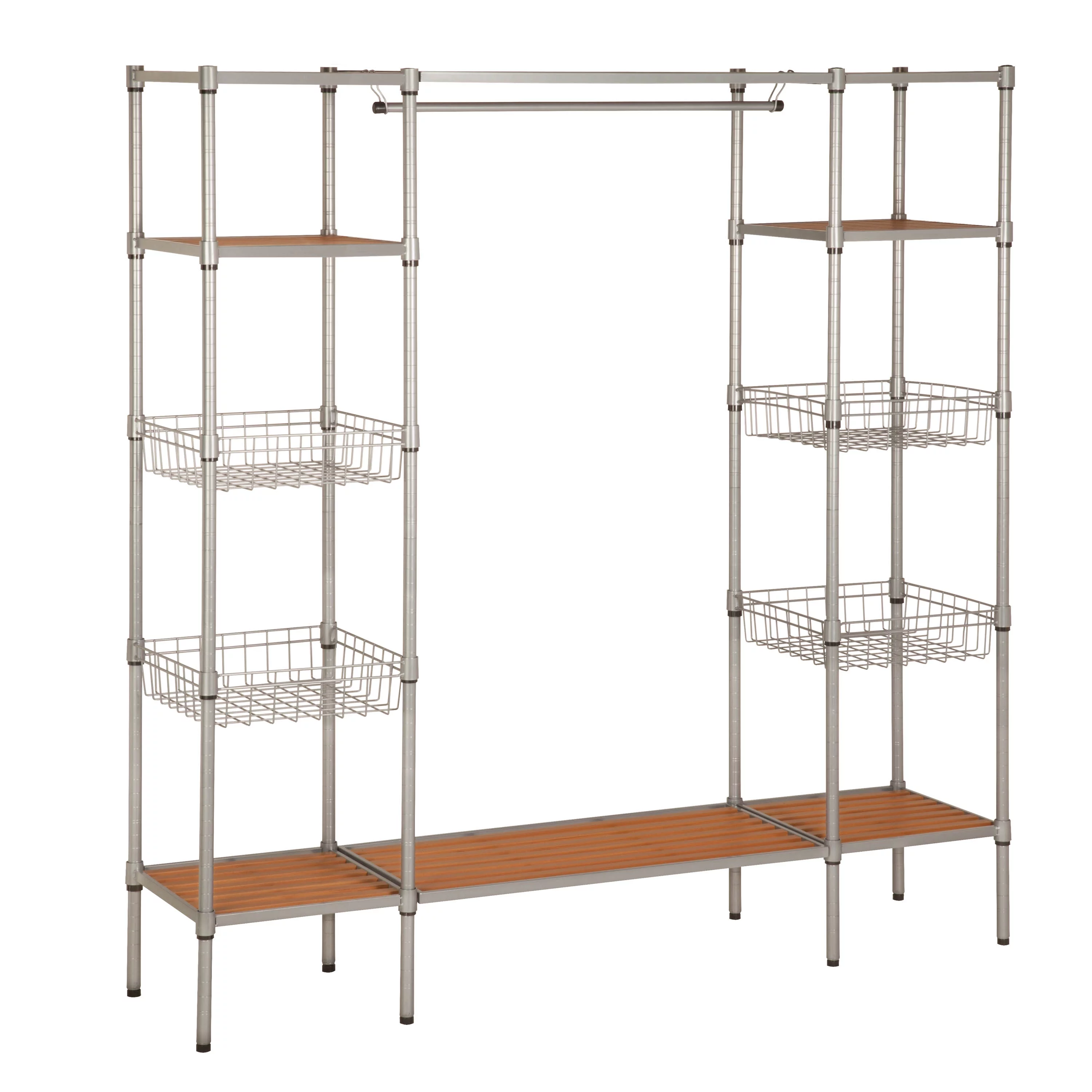 Honey-Can-Do Steel Freestanding Closet with Hanging Clothes Bar and 8 Storage Shelves, Silver/Brown