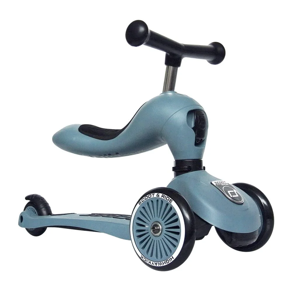 Scoot & Ride - Highwaykick 1 Children Adjustable Seated or Standing 2-in-1 Scooter Including Safety Pad for Tip Prevention - for Ages 1-5:Steel
