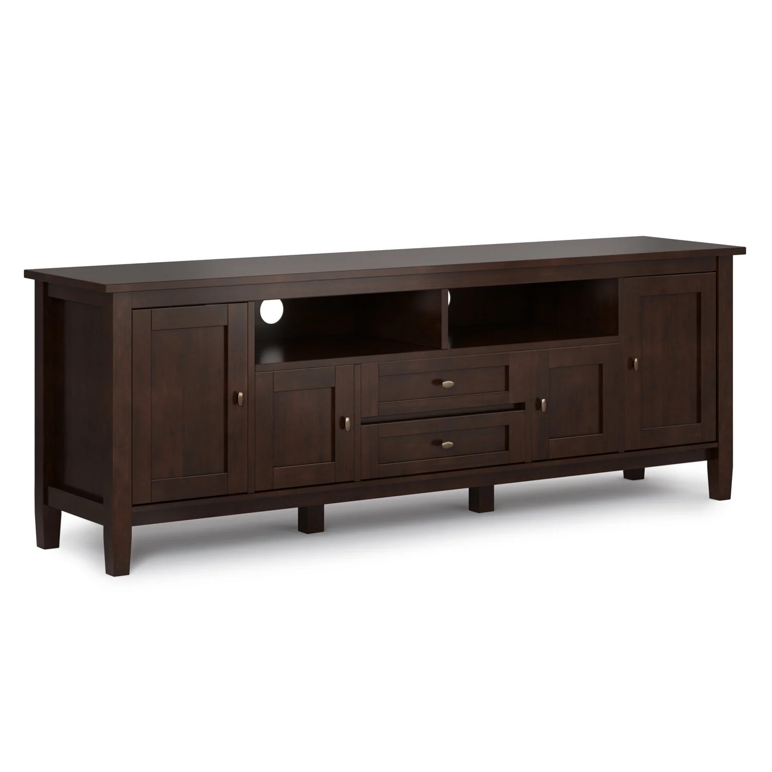 Warm Shaker SOLID WOOD 72 inch Wide Transitional TV Media Stand in Russet Brown For TVs up to 80 inches