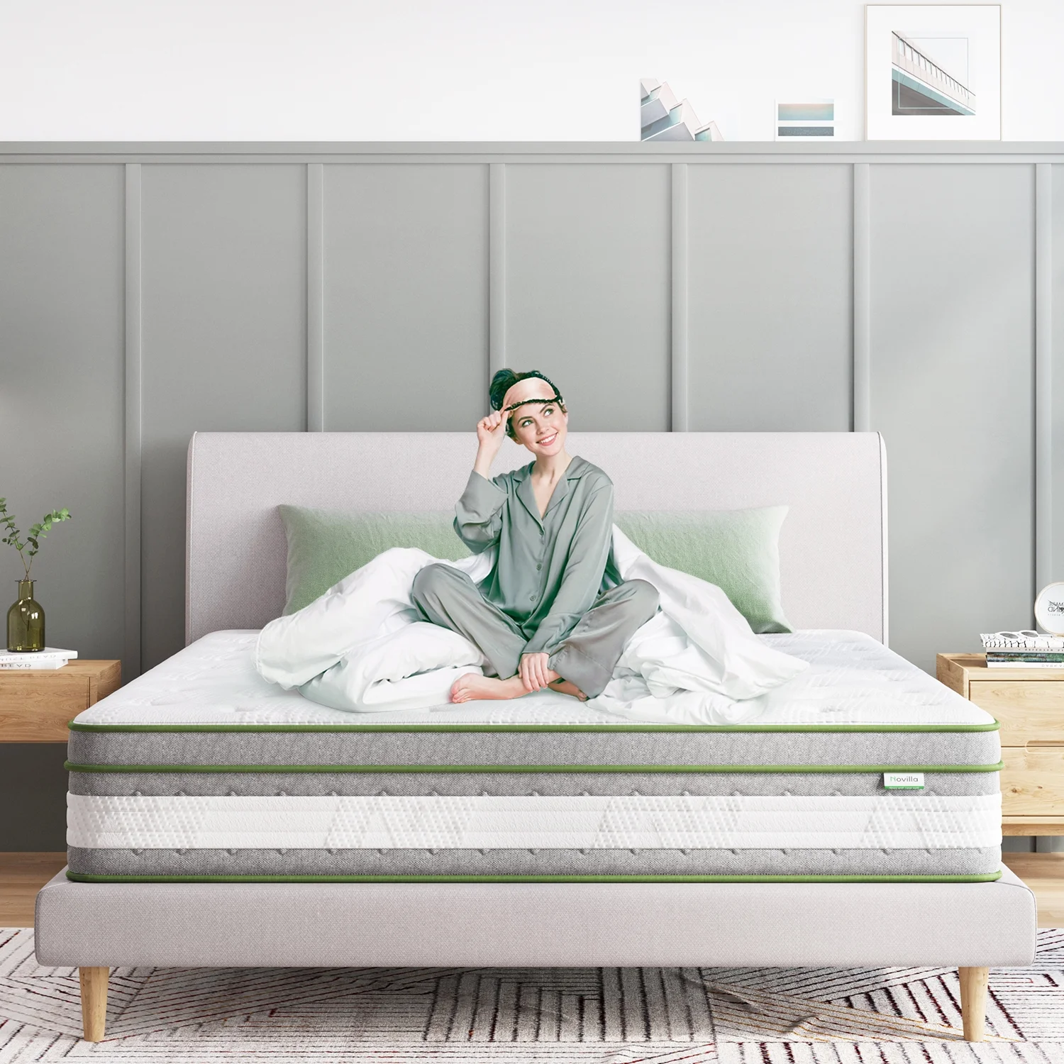 Novilla 12'' Pocket Spring Hybrid Mattress Gel Memory Foam Mattresses for Cool Sleep, King Size Mattresses