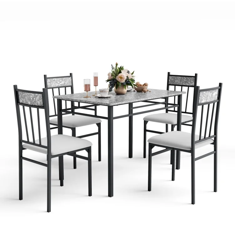 Kadyn Dining Room Table Chair Set,Kitchen Table Set, Dining Room Set,5 Pieces Faux Marble Dining Set Table with Solid Steel Frame
