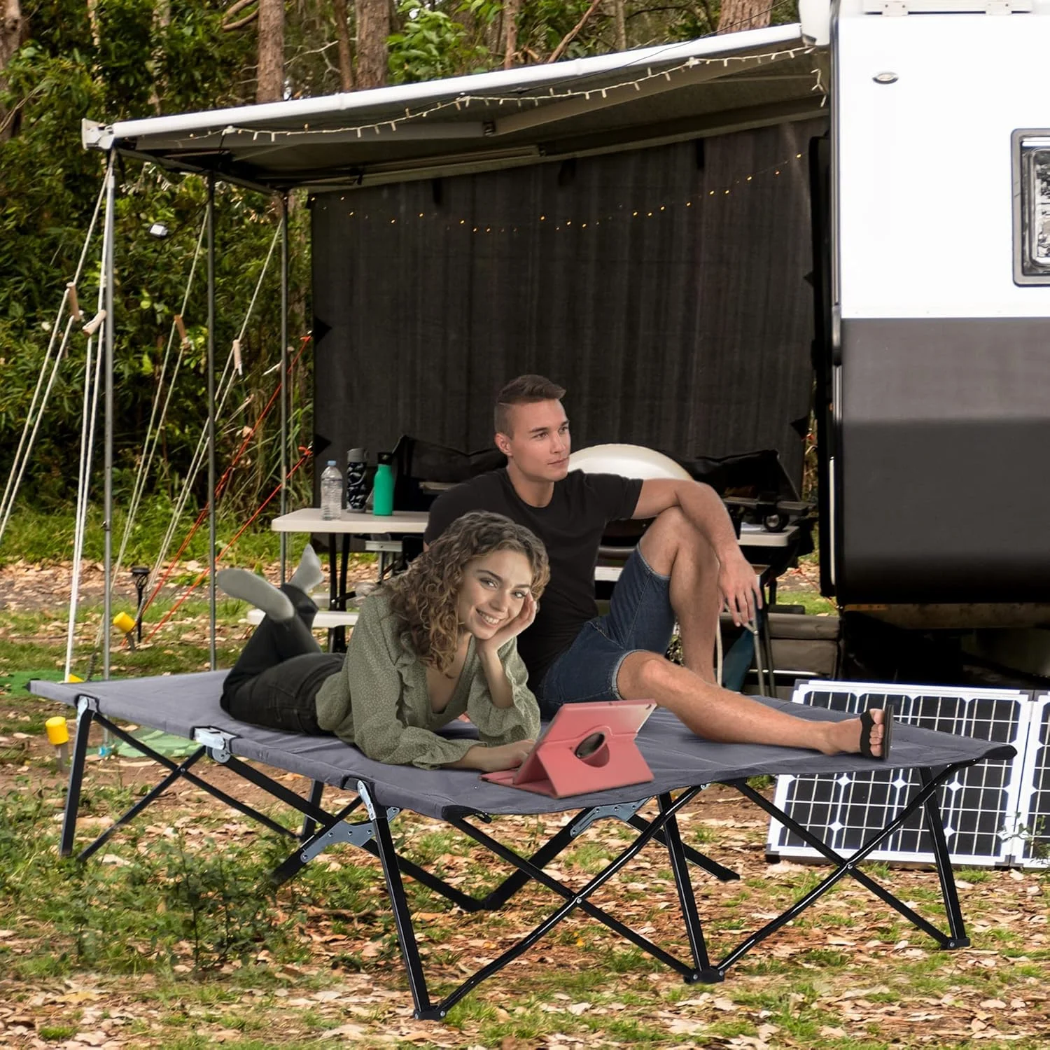 Outsunny 2 Person Folding Camping Cot for Adults, 50