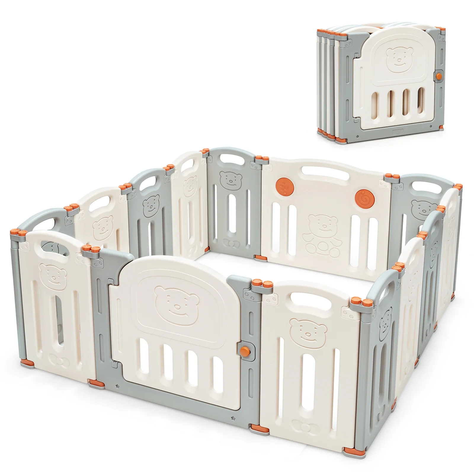 Costway Foldable Baby Playpen 14 Panels Kids Activity Play Yard Anti-slip Suction Cups Upgraded Safety Lock Safety Play Center for Babies & Toddlers