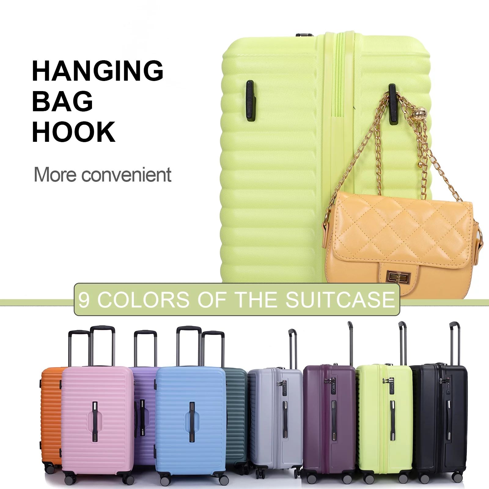 Travelhouse 3 Piece Hardside Luggage Set Hardshell Lightweight Suitcase with TSA Lock Spinner Wheels.(light green)