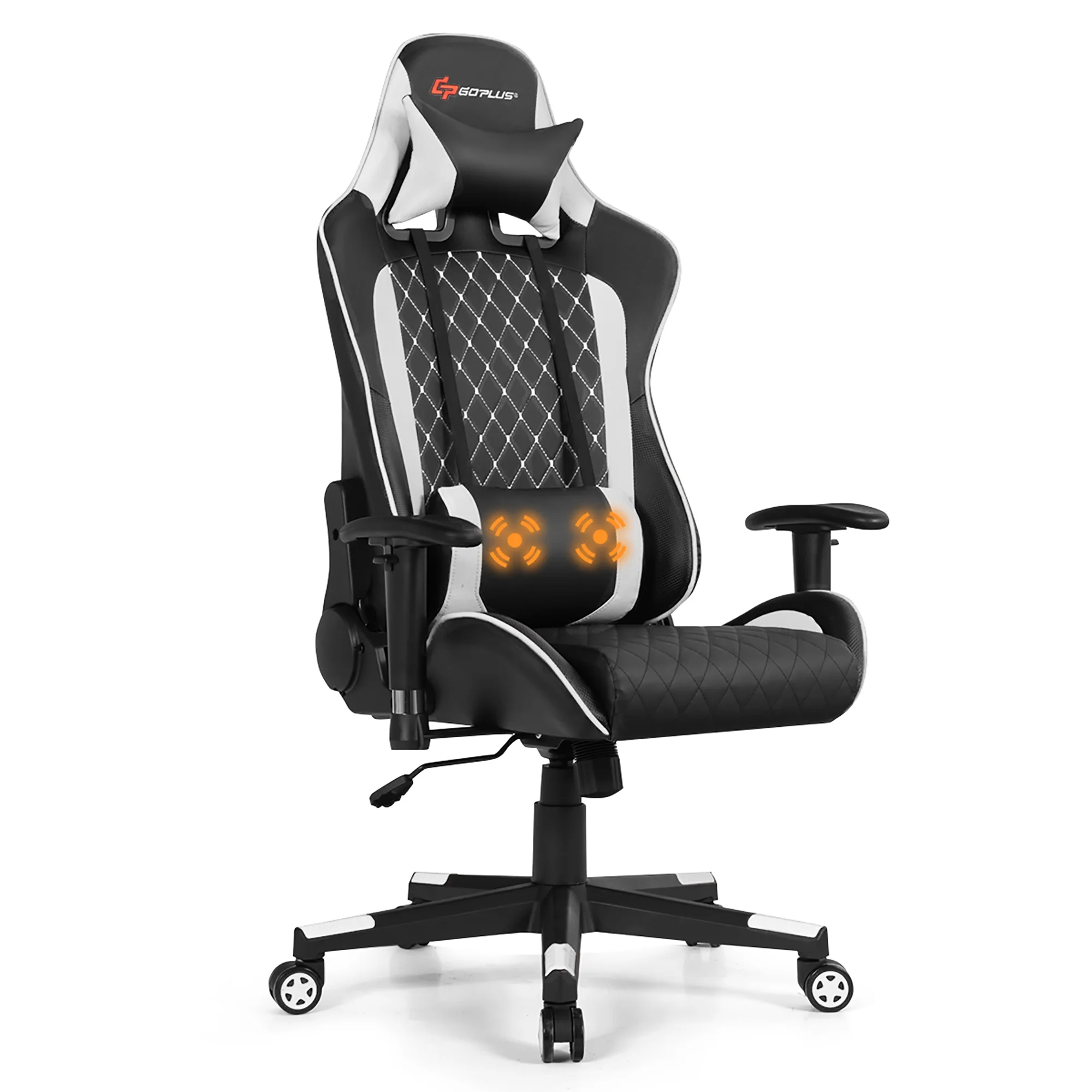 Goplus Massage Gaming Chair Reclining Racing Chair w/Lumbar Support and Headrest White