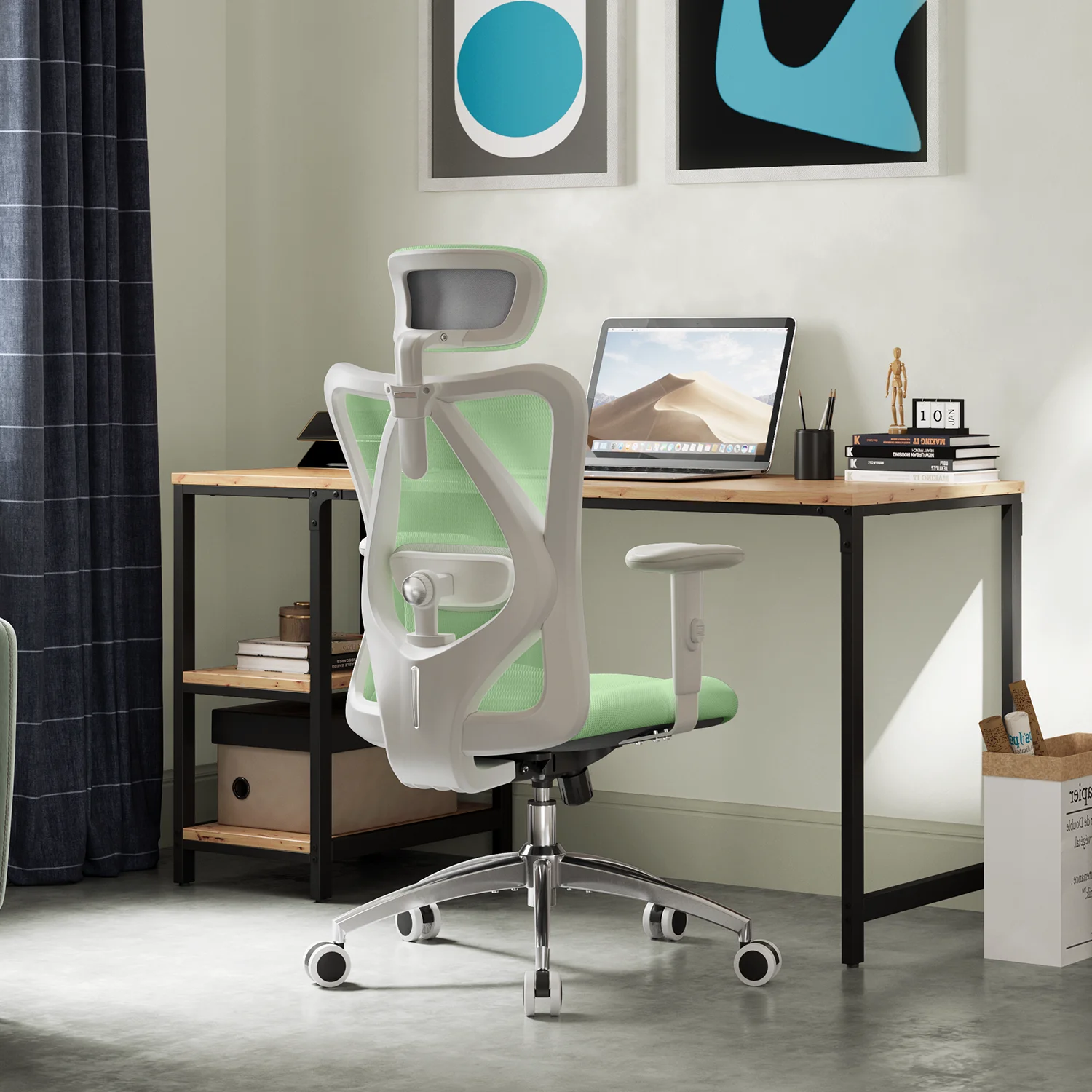SIHOO Ergonomic Office Chair, Mesh Computer Desk Chair with Adjustable Lumbar Support, High Back chair for Big and Tall, White and Green