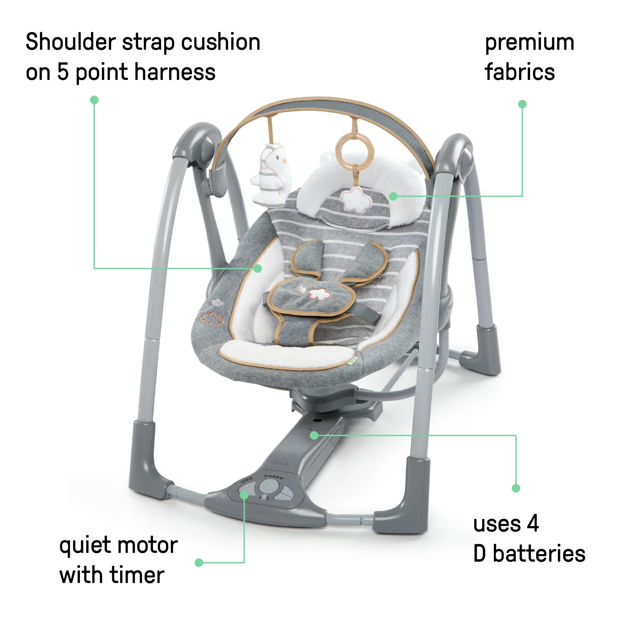 Ingenuity Boutique Collection Deluxe Swing 'n Go Portable Baby Swing - Bella Teddy (Unisex)