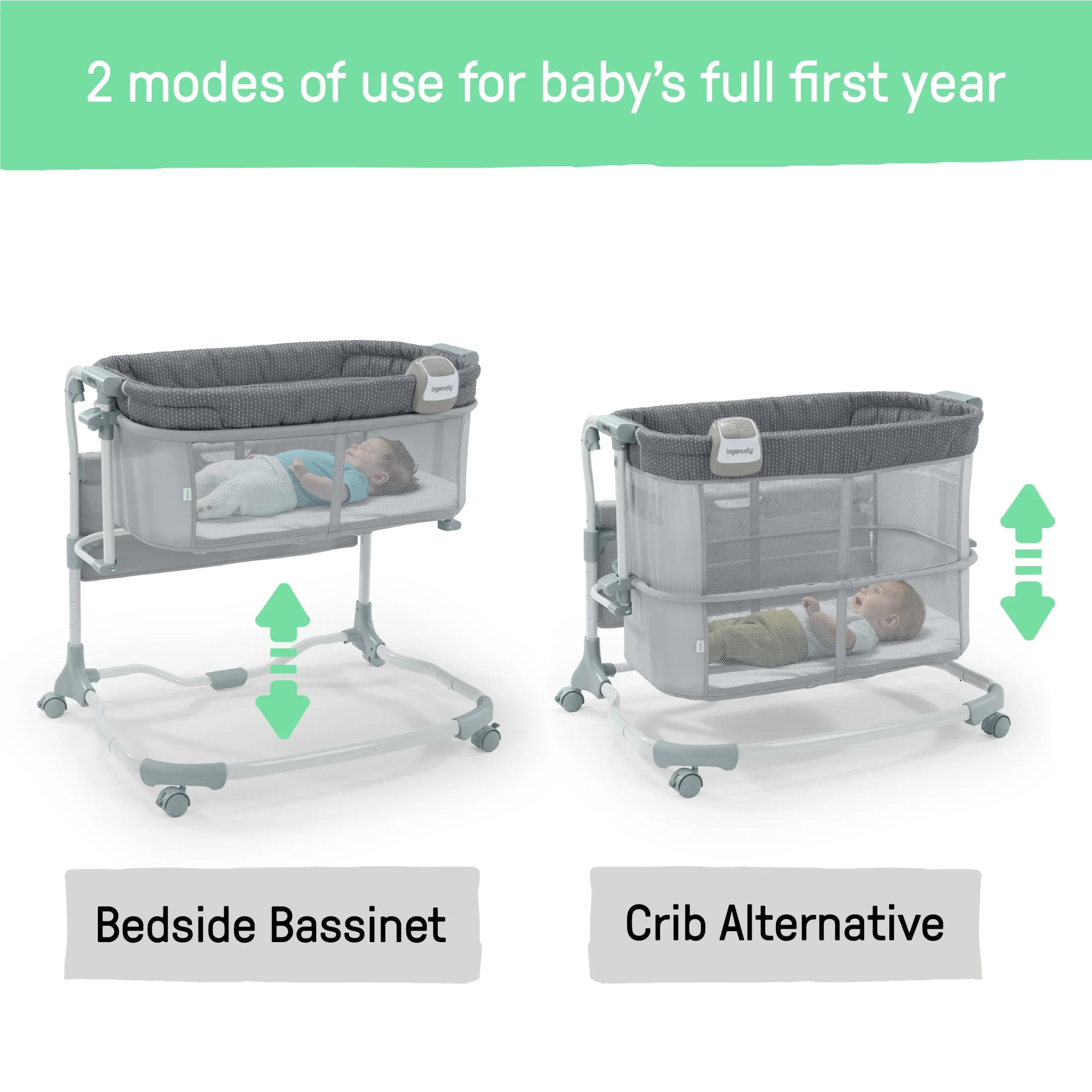 Ingenuity Dream & Grow Bedside Infant Baby Bassinet AirLoom, Baby Bed For Ages 0-12 Months - Handstitch