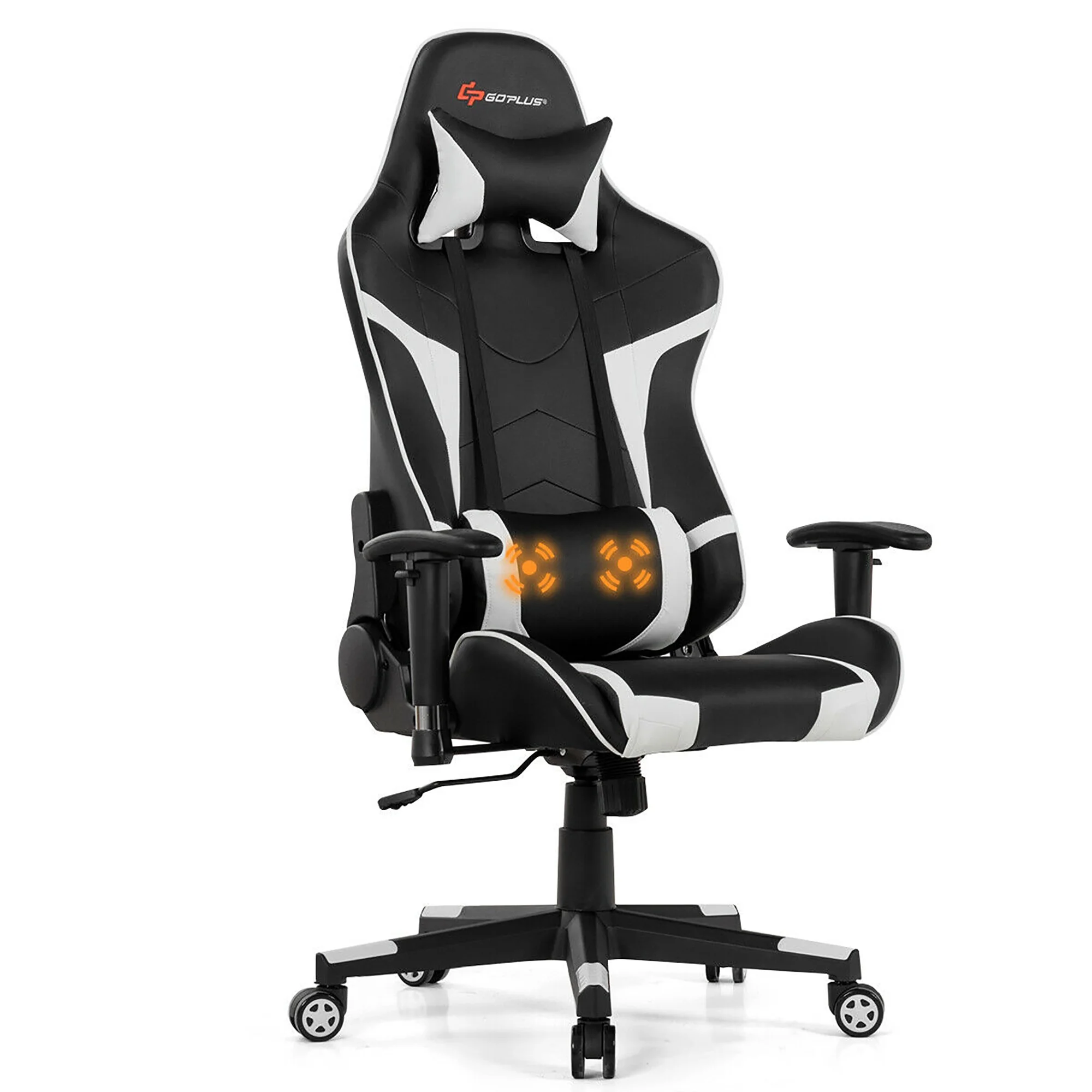 Goplus Massage Gaming Chair Reclining Swivel Racing Office Chair w/Lumbar Support White