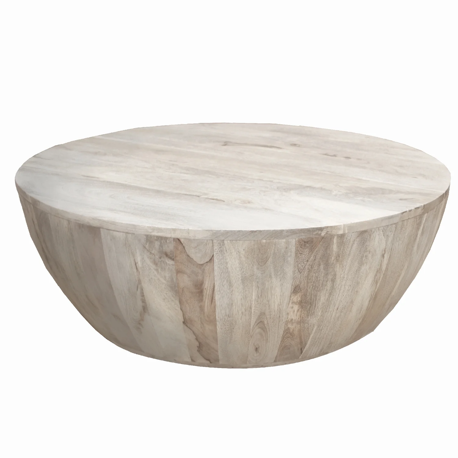 The Urban Port 36 Inch Round Mango Wood Coffee Table, Subtle Grains, Distressed White-Color:Light Brown