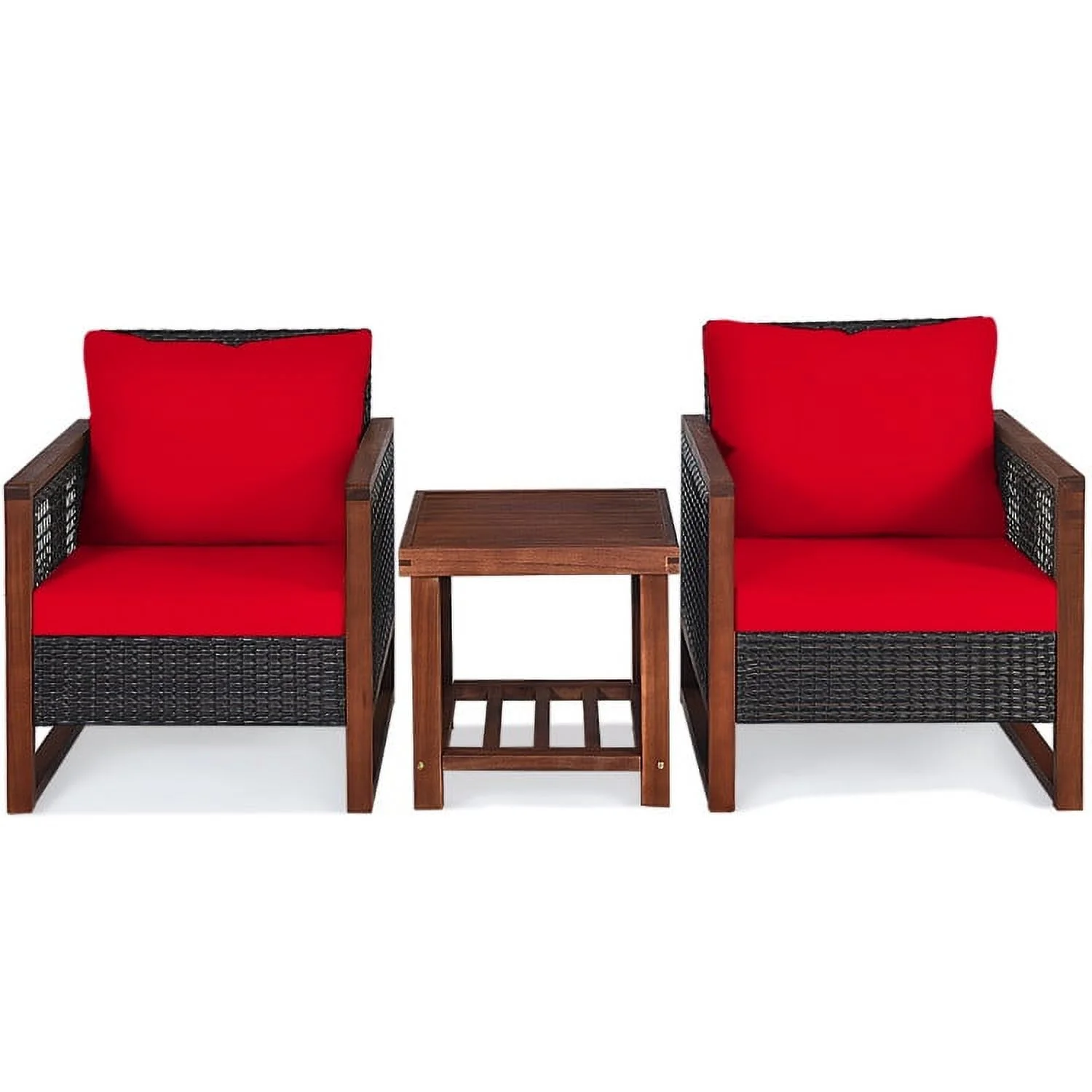 Yardi Yard 3 Pieces Acacia Wood Patio Furniture Set with Table-Red, Outdoor Patio Furniture Set