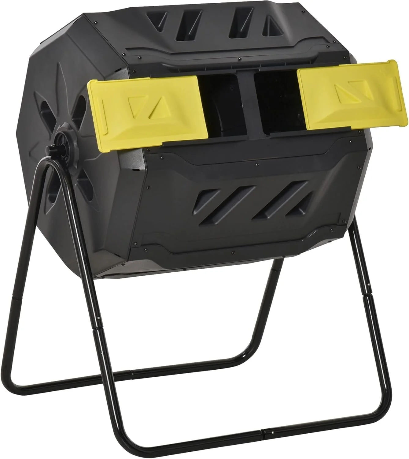 Tumbling Compost Bin Outdoor 360° Dual Chamber Rotating Composter 43 Gallon, Yellow