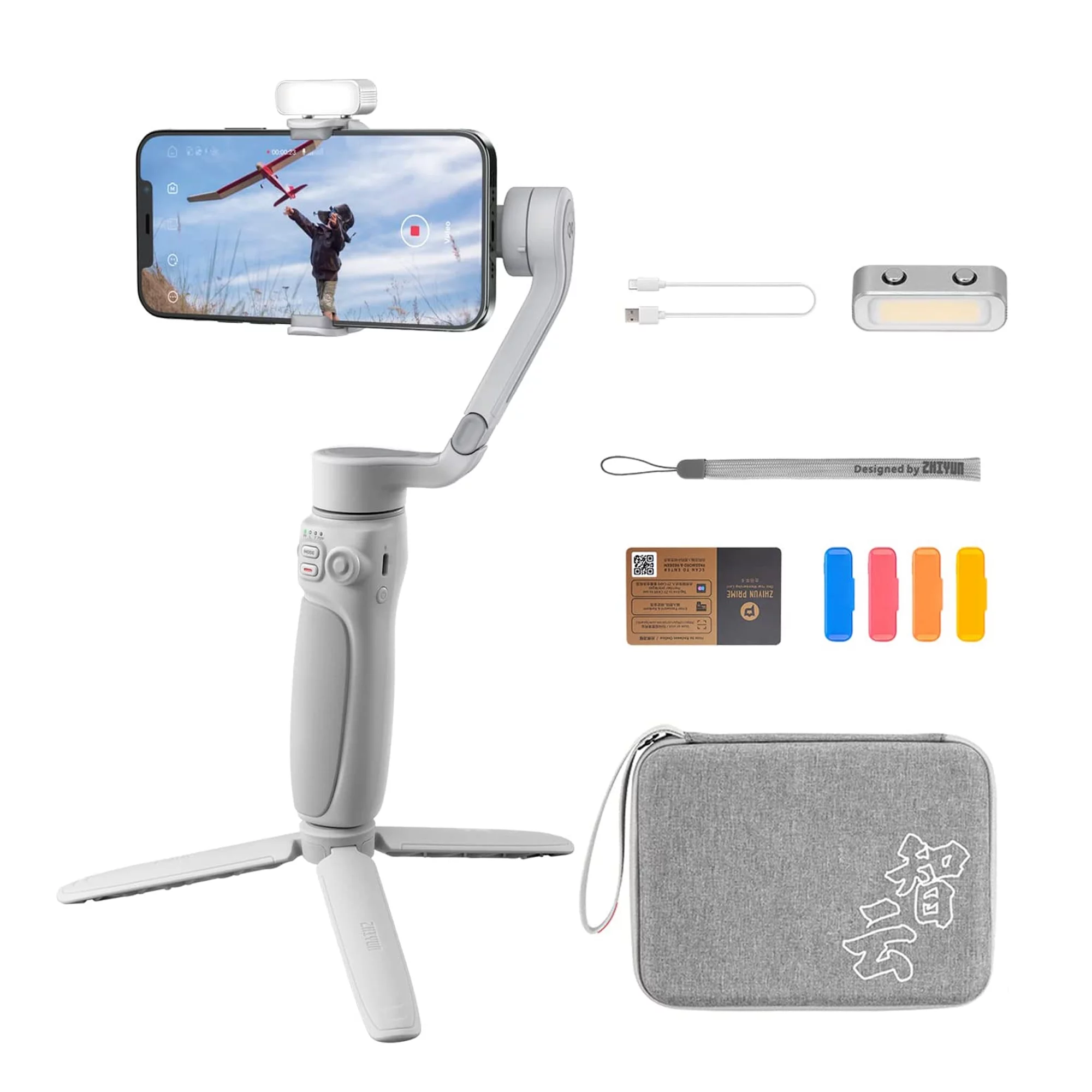 ZHIYUN Smooth Q4 Combo Gimbal Stabilizer, 3-Axis Smartphone Phone Gimbal, Built-in Extension Rod, Foldable and Portable, Android and iPhone Gimbal