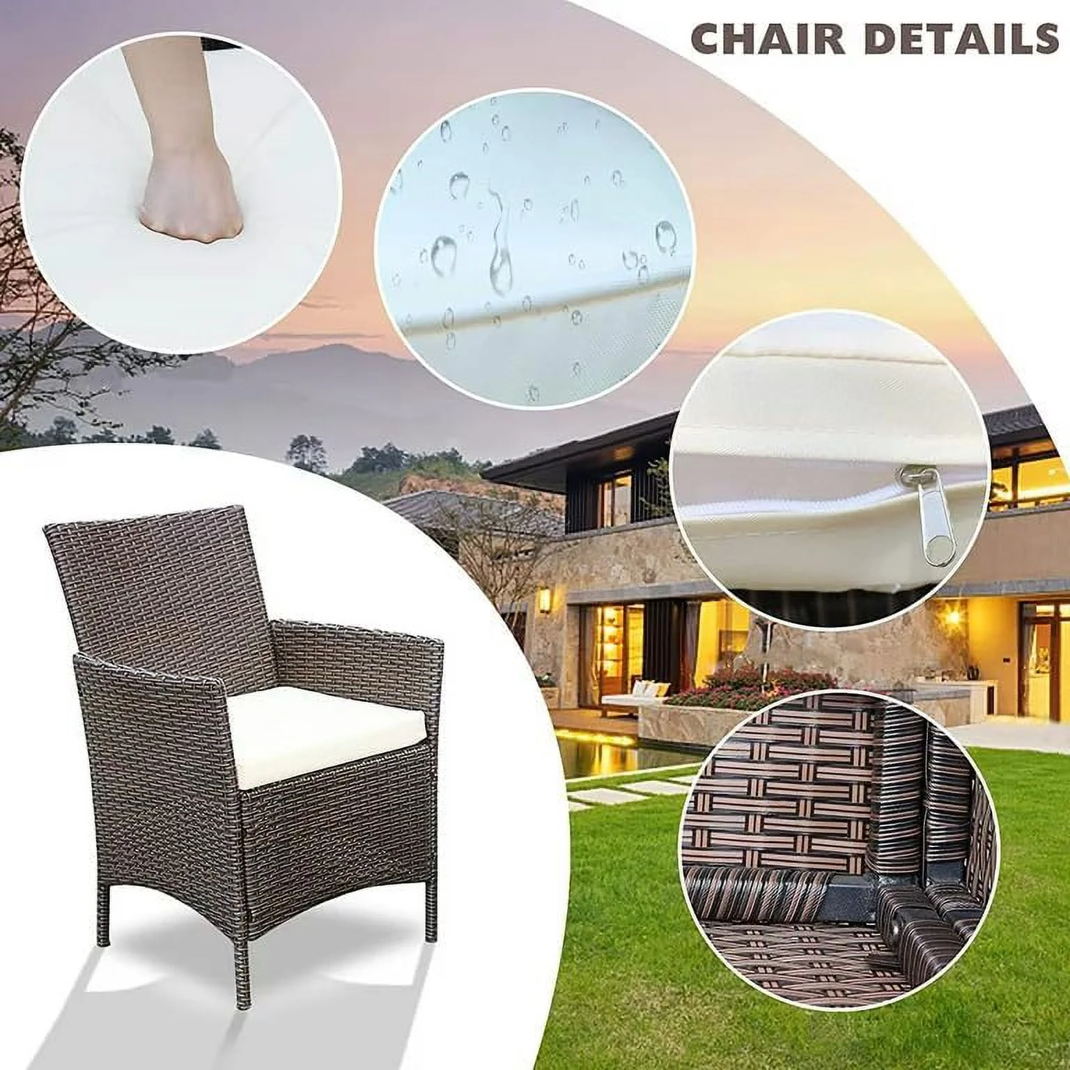 ASDRFYU 3 Pieces Patio Sets Outdoor Patio Chairs PE Rattan Wicker Chairs with Table for Garden Porch Lawn Poolside(Brown/Beige)