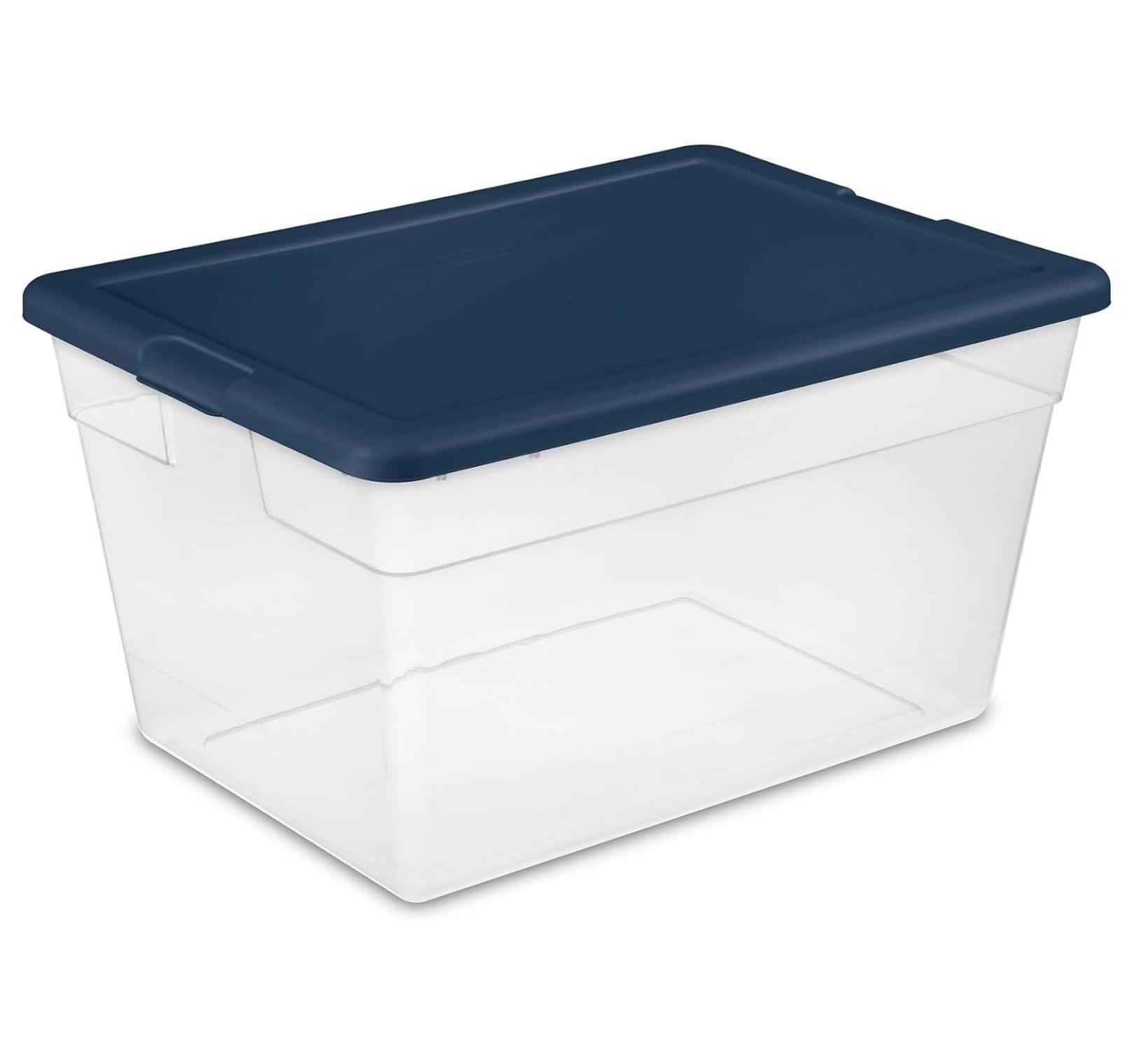 Stackable 56 Quart Clear Home Storage Box with Handles and Marine Blue Lid for Efficient, Space Saving Storage and Organization (8 Pack)