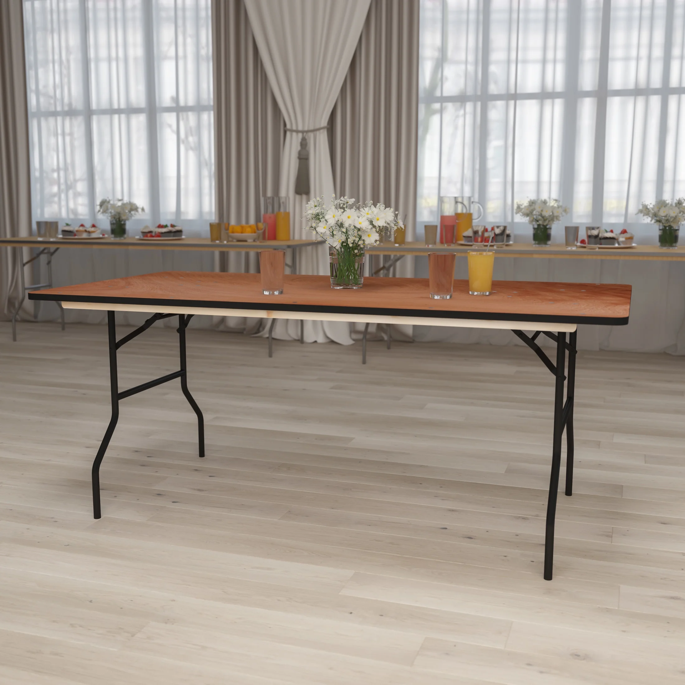 Flash Furniture Fielder 6' Rectangular All-Occasion Wood Folding Event Table, Natural/Black
