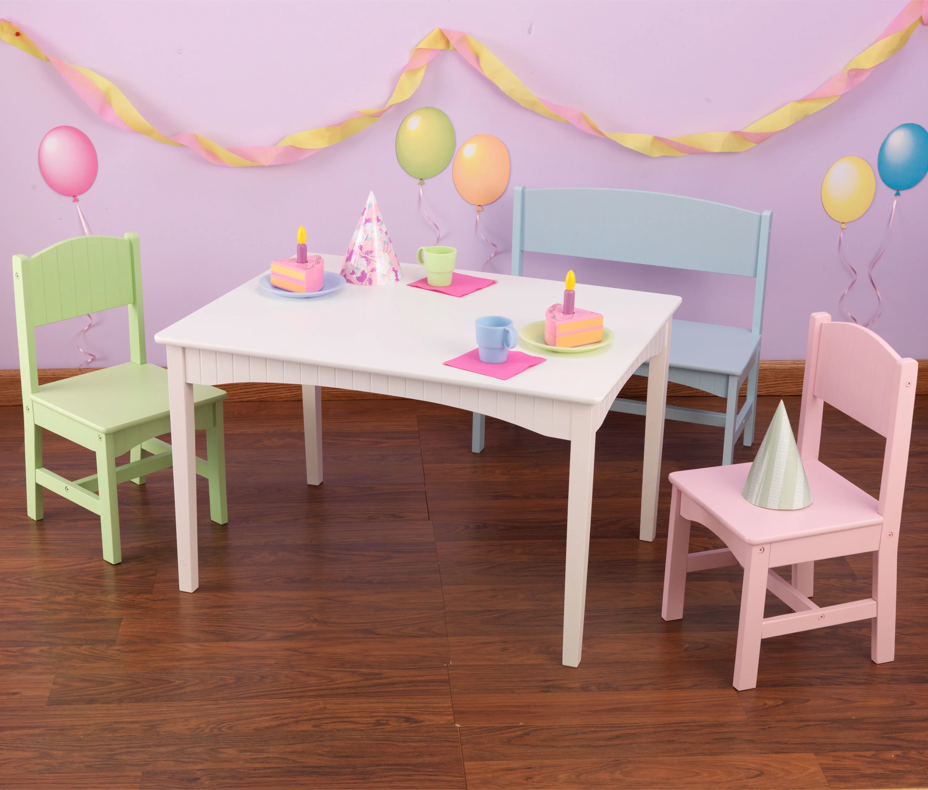 KidKraft Nantucket Wooden Table with Bench and 2 Chairs, Multicolored, Children's Furniture - Pastel
