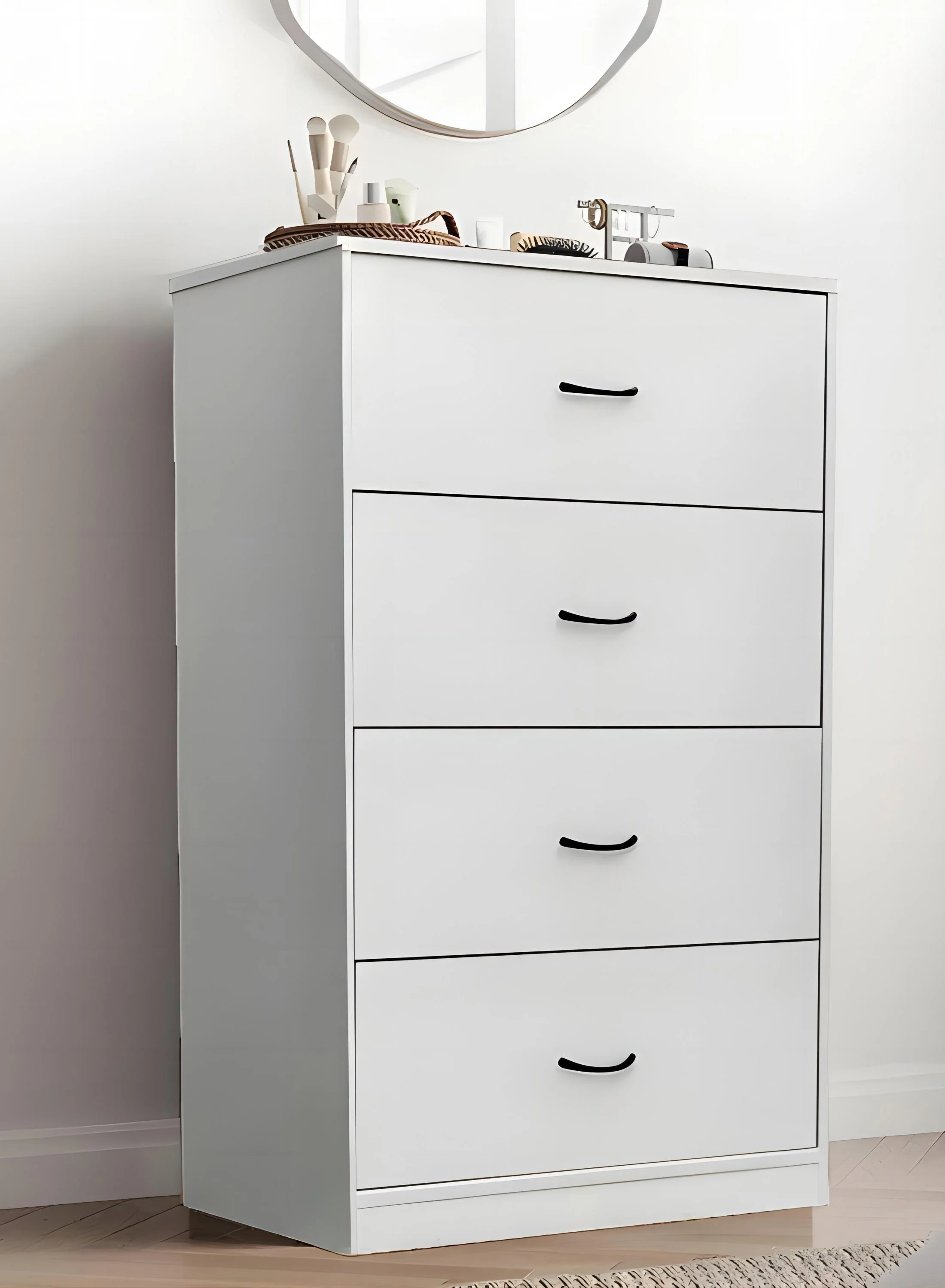 SUGIFT 4 Drawer Wood Dressers for Bedroom, Modern Storage Cabinet Dresser, Light Gray