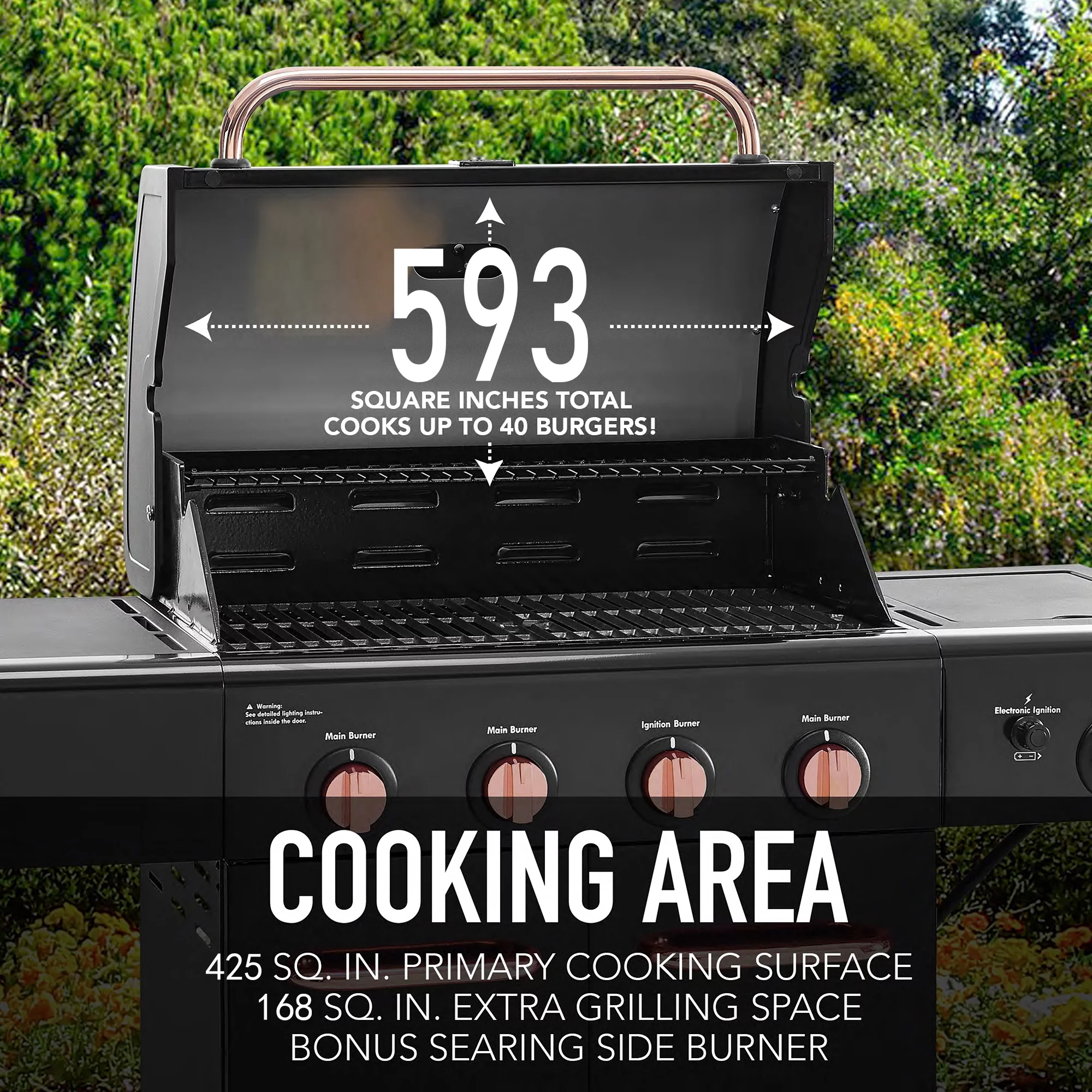 Kenmore 4-Burner Propane Gas Grill with Searing Side Burner in Black with Copper Accent