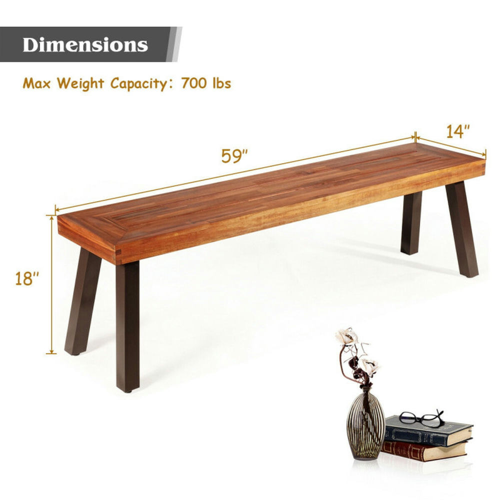 Kepooman Bench, Outdoor Bench, Outside Chair,Set of 2 Patio Acacia Wood Dining Benches